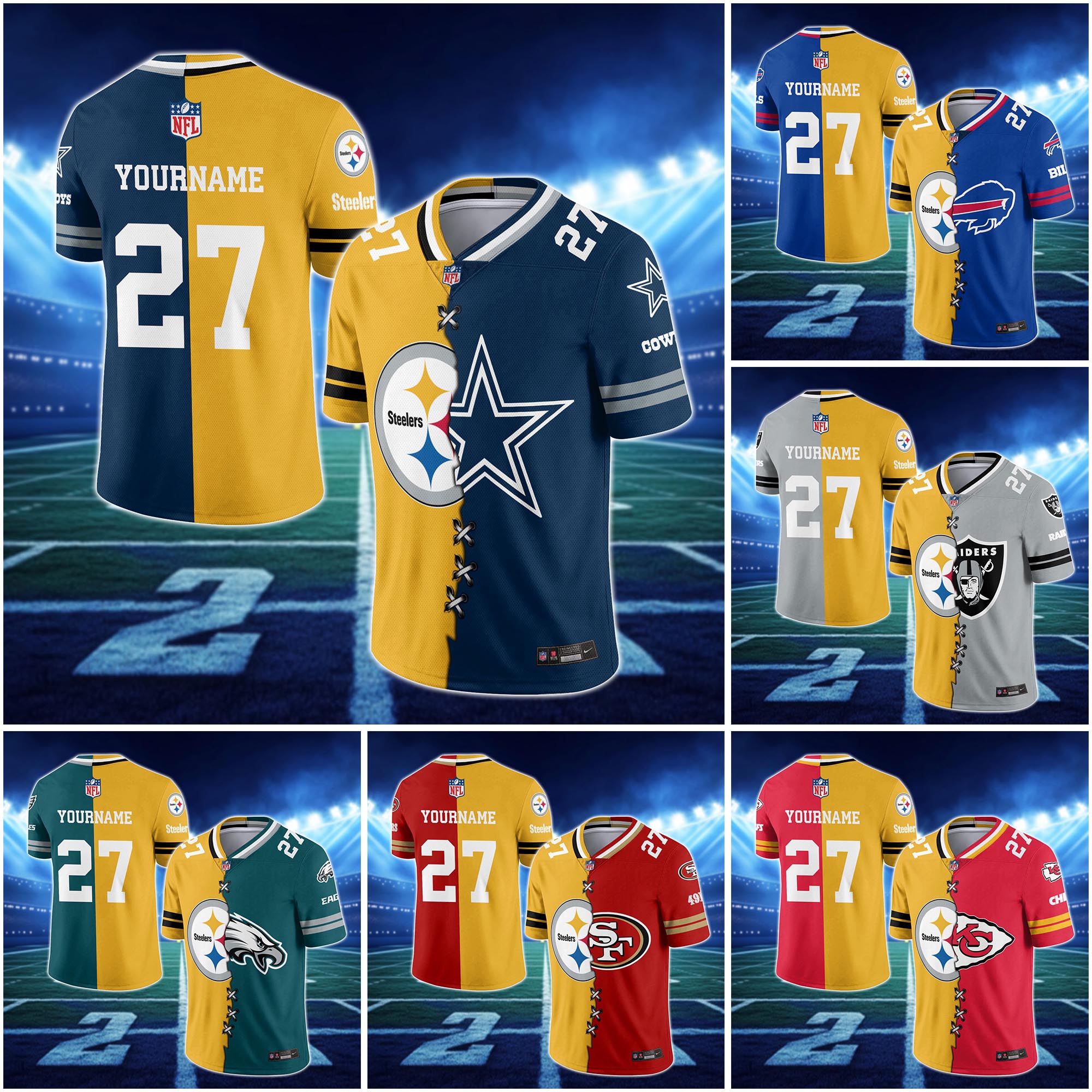 Alternative view of Pittsburgh Steelers House Divided Vneck Football Jersey Custom Any Teams, Custom Name, Number And Team, House Divided Football Gift EHIVM-10033806N