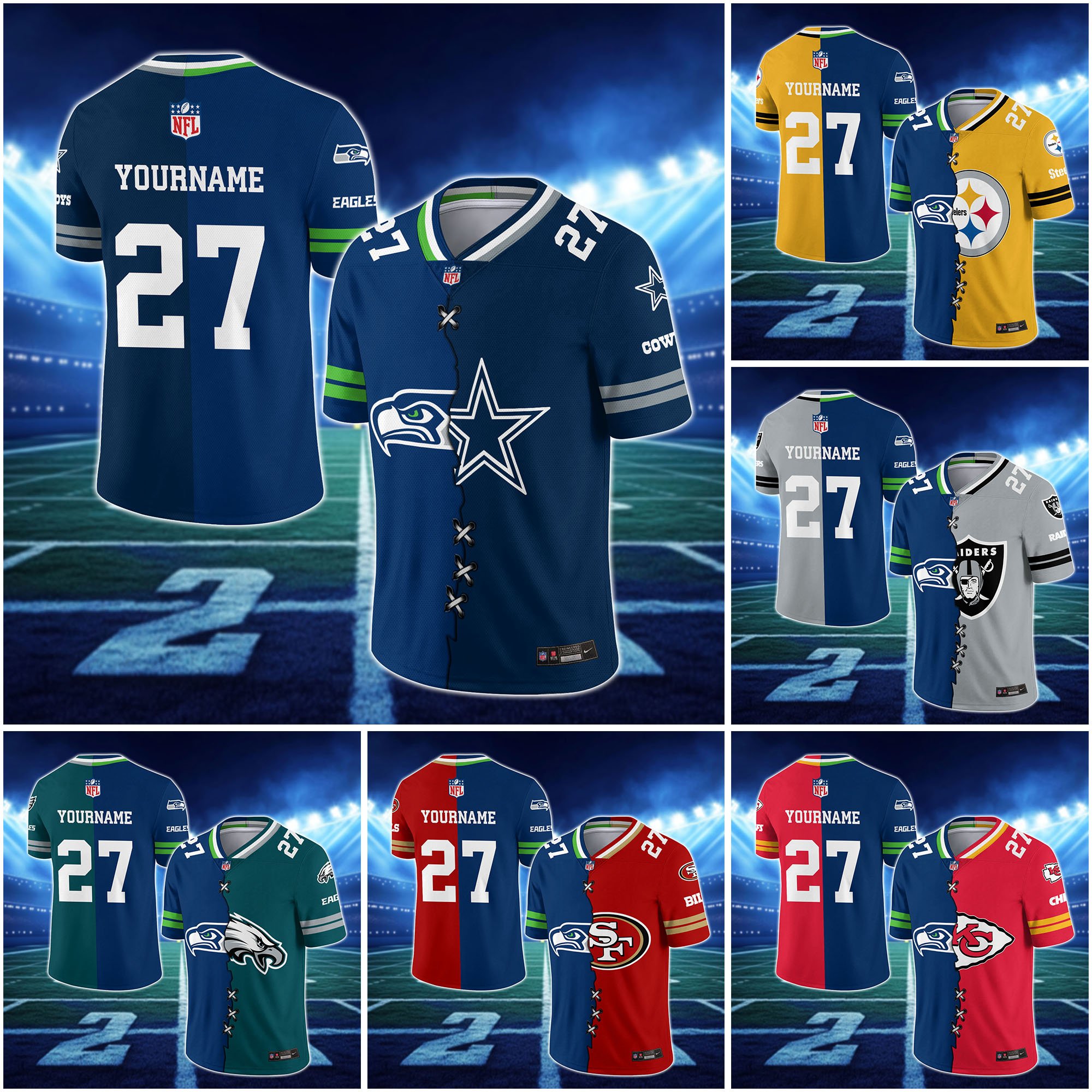 Seattle Seahawks House Divided Vneck Football Jersey Custom Any Teams, Custom Name, Number And Team, House Divided Football Gift EHIVM-10033806N