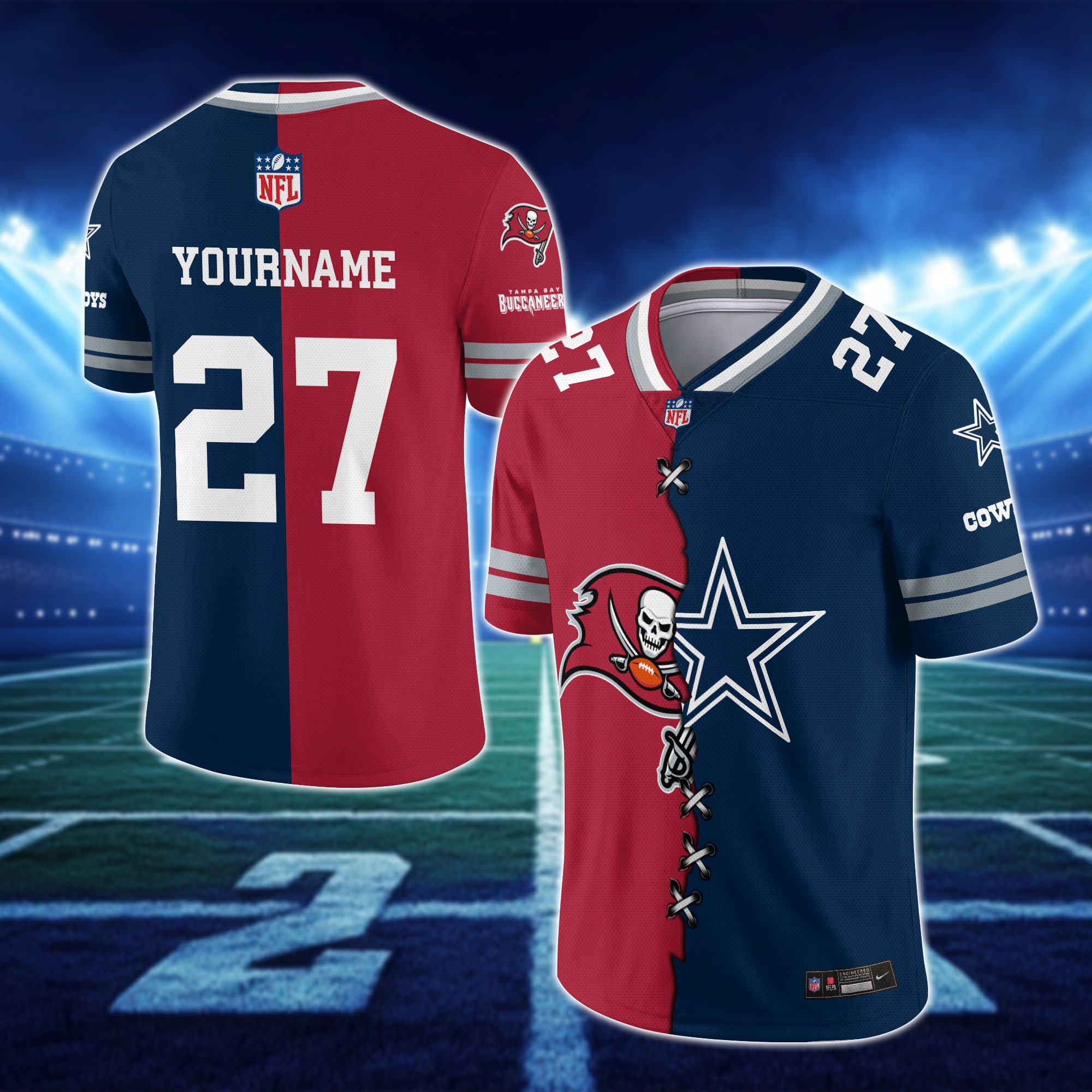 Alternative view of Tampa Bay Buccaneers House Divided Vneck Football Jersey Custom Any Teams, Custom Name, Number And Team, House Divided Football Gift EHIVM-10033806N