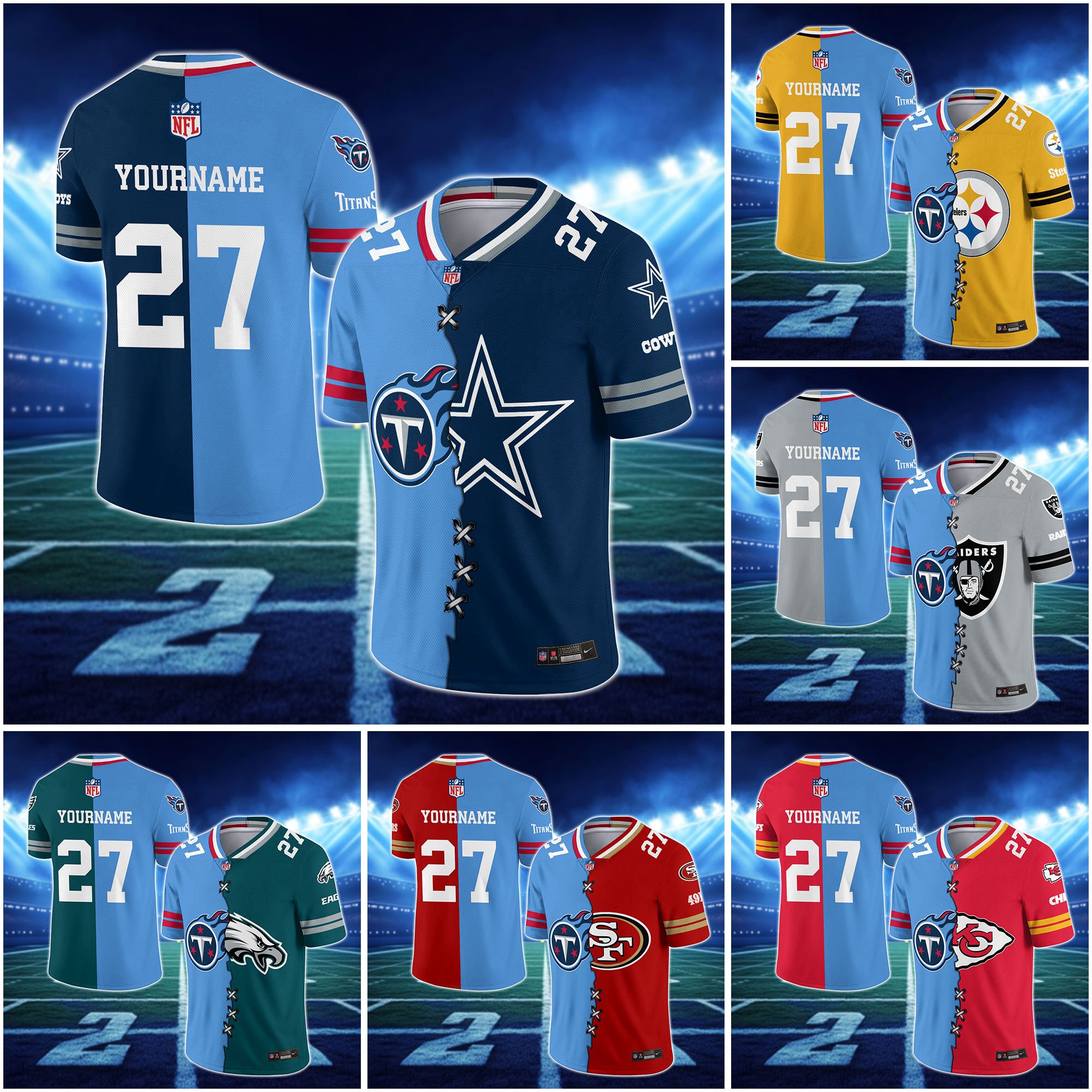 Tennessee Titans House Divided Vneck Football Jersey Custom Any Teams, Custom Name, Number And Team, House Divided Football Gift EHIVM-10033806N
