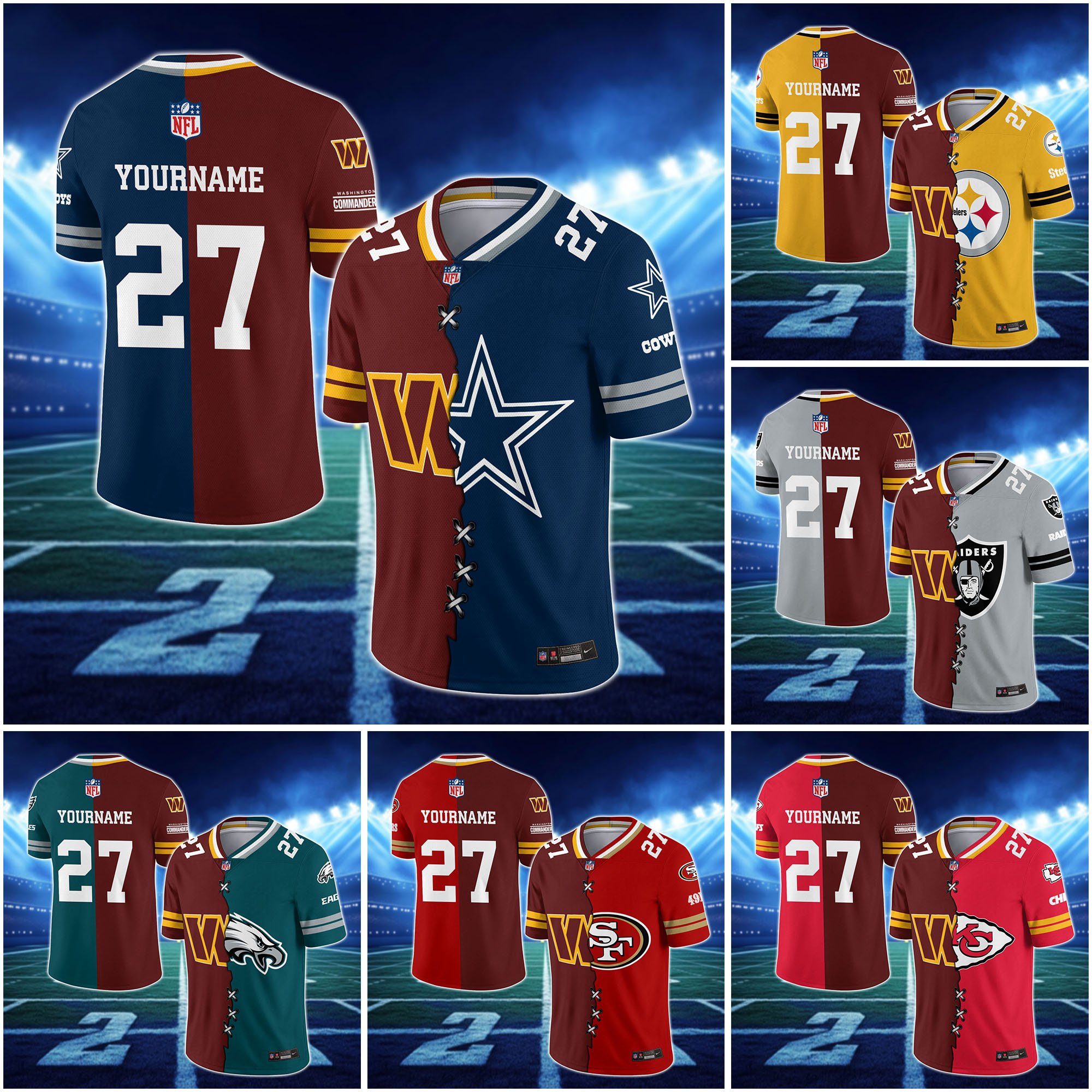 Washington Commanders House Divided Vneck Football Jersey Custom Any Teams, Custom Name, Number And Team, House Divided Football Gift EHIVM-10033806N