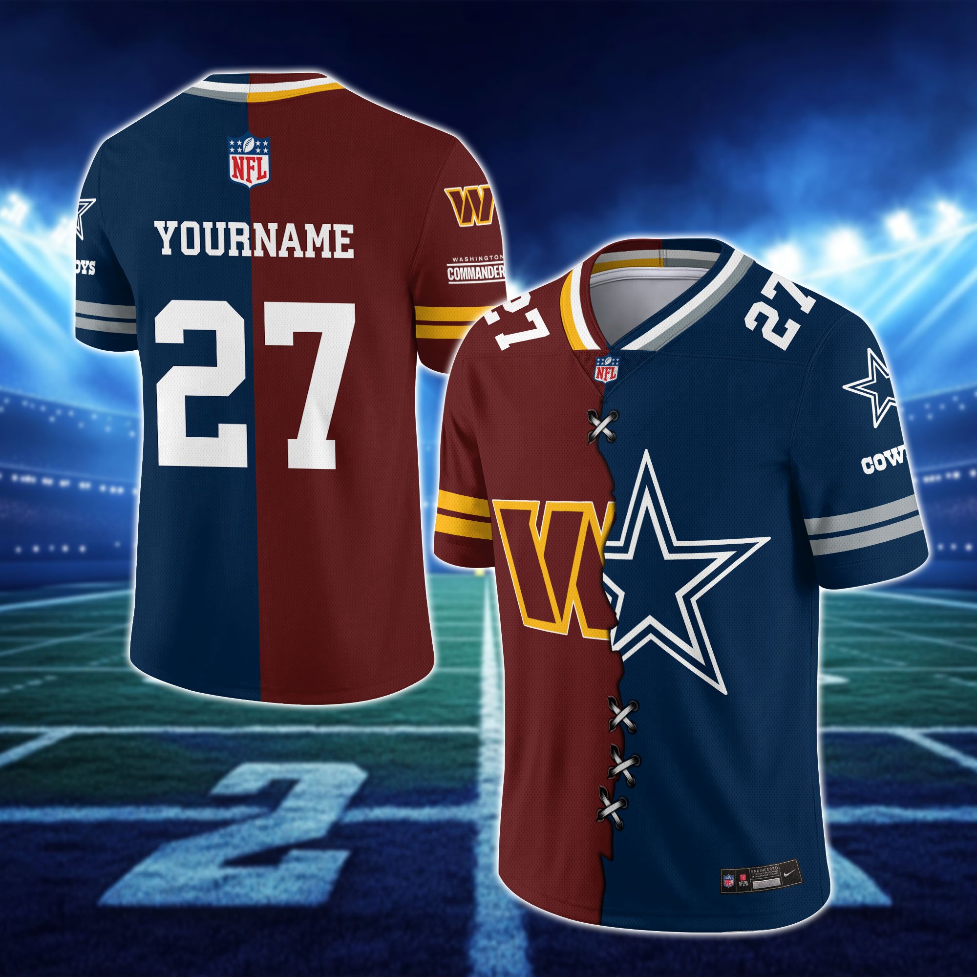 Alternative view of Washington Commanders House Divided Vneck Football Jersey Custom Any Teams, Custom Name, Number And Team, House Divided Football Gift EHIVM-10033806N
