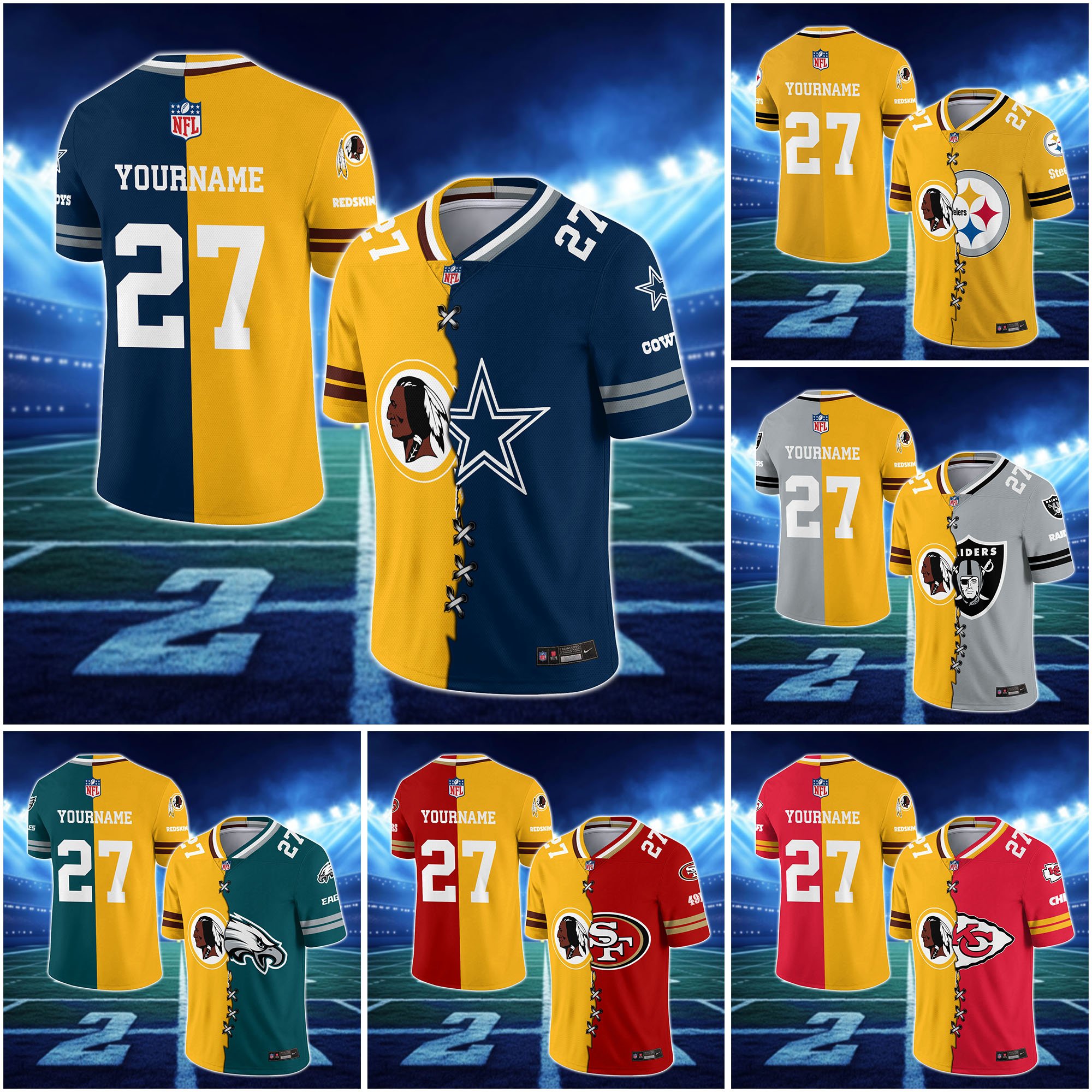 Washington Redskins House Divided Vneck Football Jersey Custom Any Teams, Custom Name, Number And Team, House Divided Football Gift EHIVM-10033806N