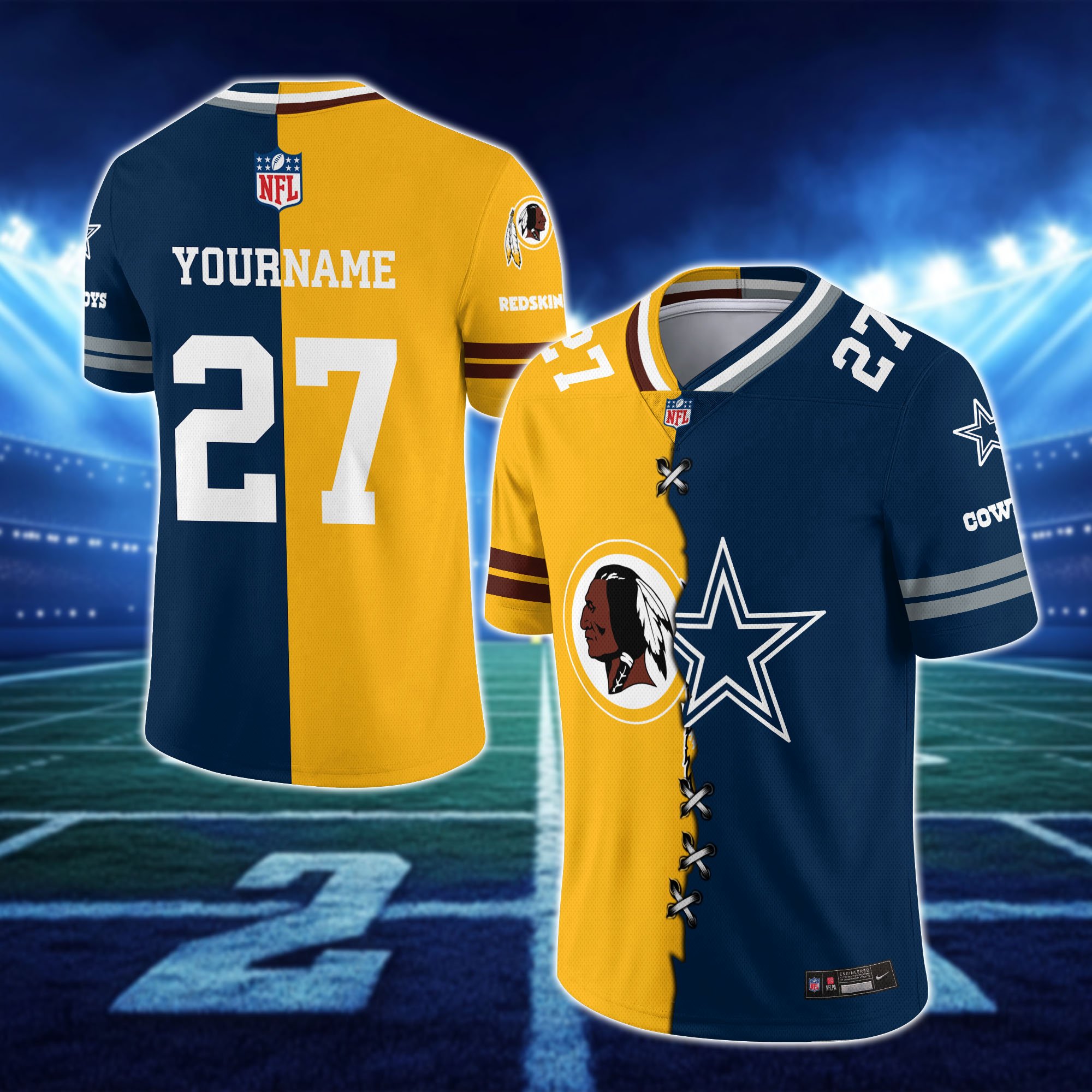 Alternative view of Washington Redskins House Divided Vneck Football Jersey Custom Any Teams, Custom Name, Number And Team, House Divided Football Gift EHIVM-10033806N