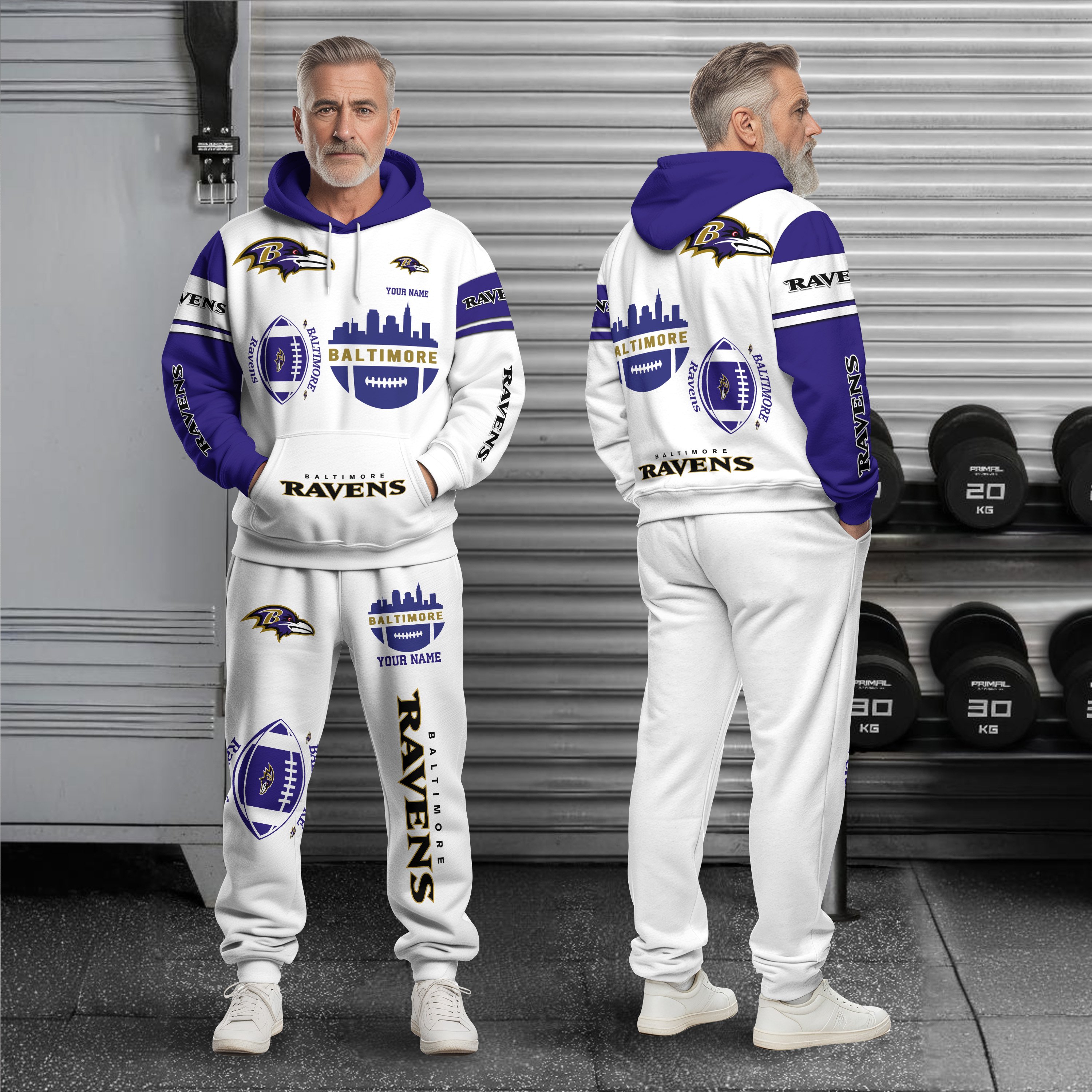 Baltimore Ravens Combo Hoodie And Sweatpants Custom Name, Gift For Sport EHIVM-10284262N
