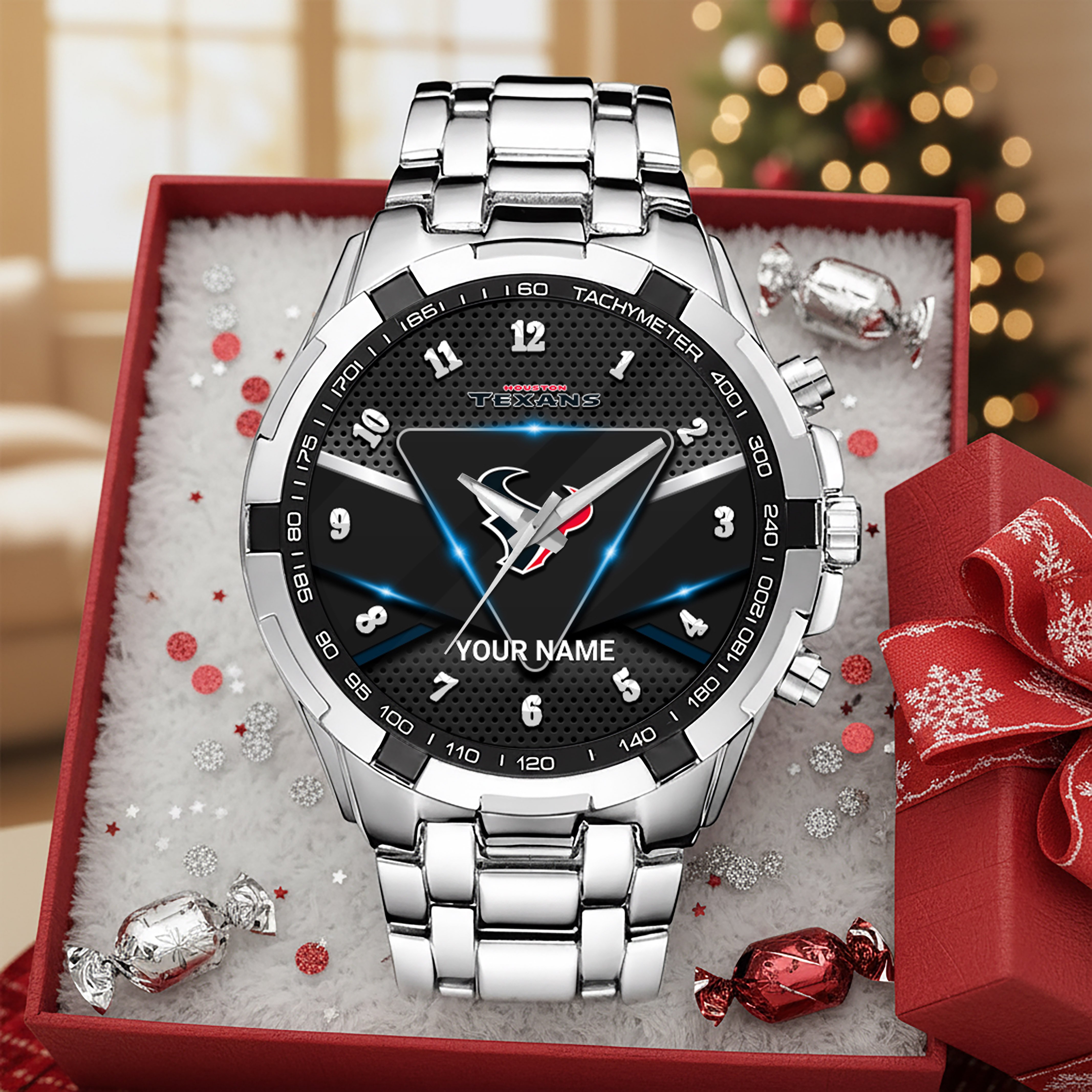 Houston Texans Alloy Men Quartz Watch Custom Your Name, Sport Men Watch, FootBall Fan Gifts EHIVM-08273305N