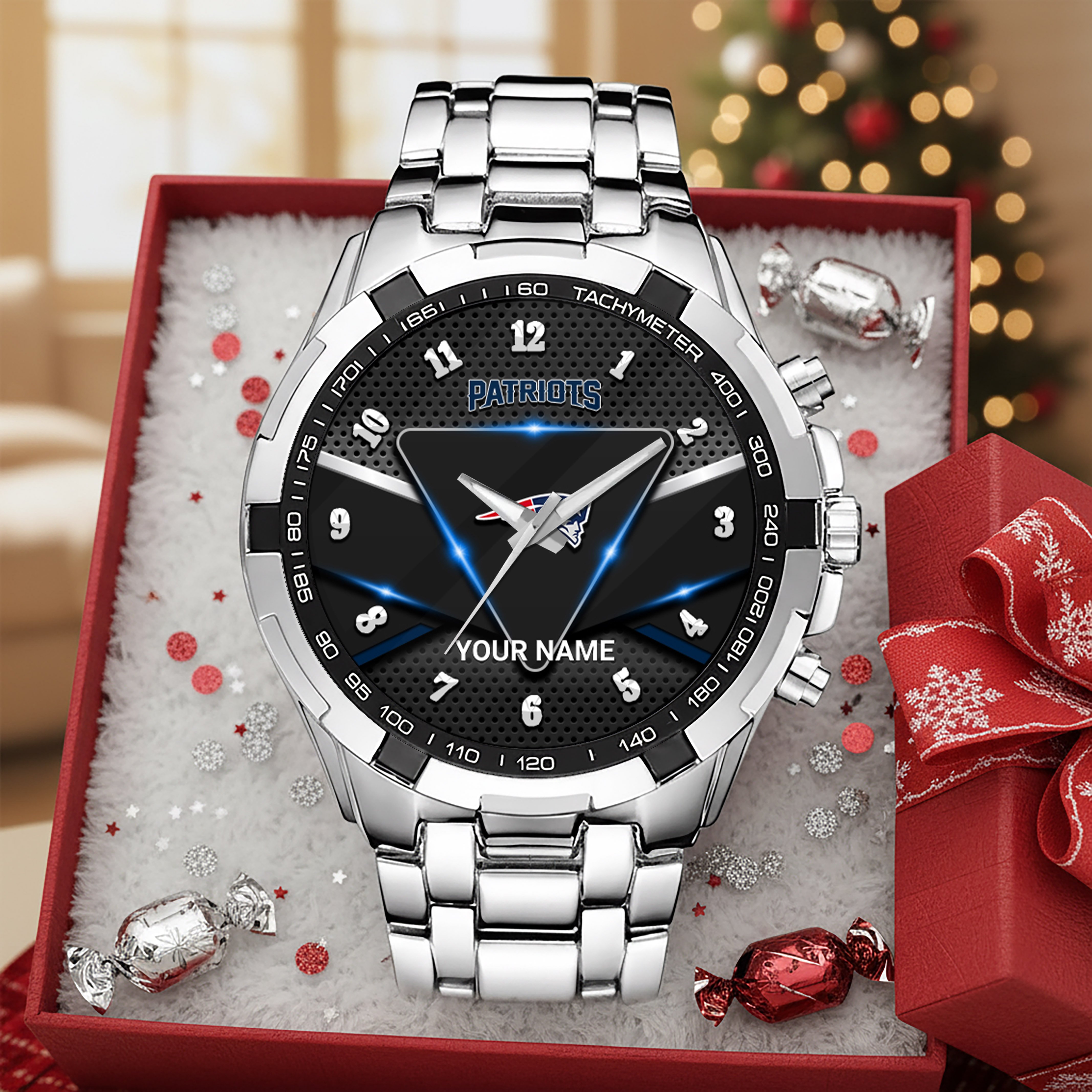 New England Patriots Alloy Men Quartz Watch Custom Your Name, Sport Men Watch, FootBall Fan Gifts EHIVM-08273305N