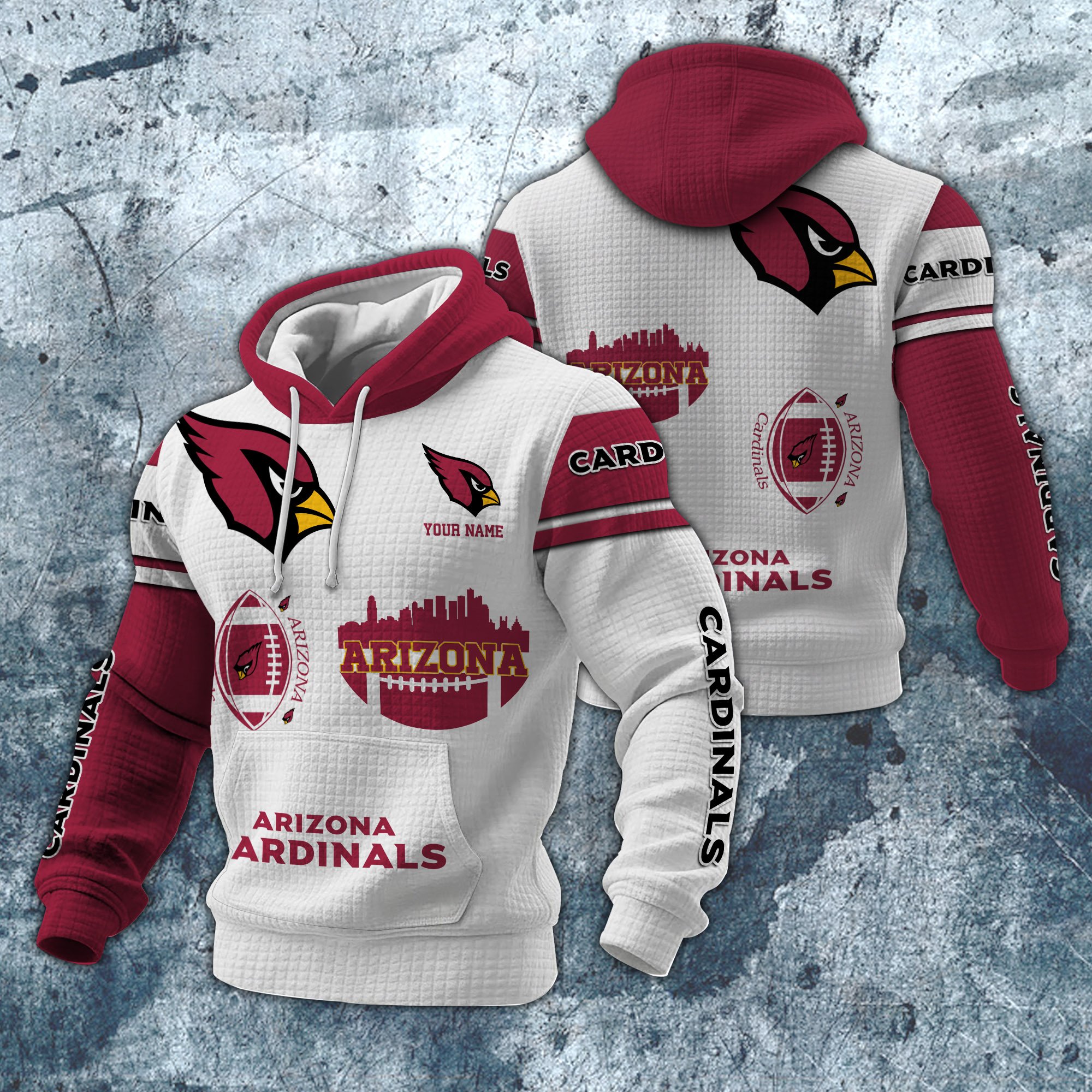 Arizona Cardinals Print Checkered Fabric Hooded Sweatshirt Custom Your Name, Gift For Sport