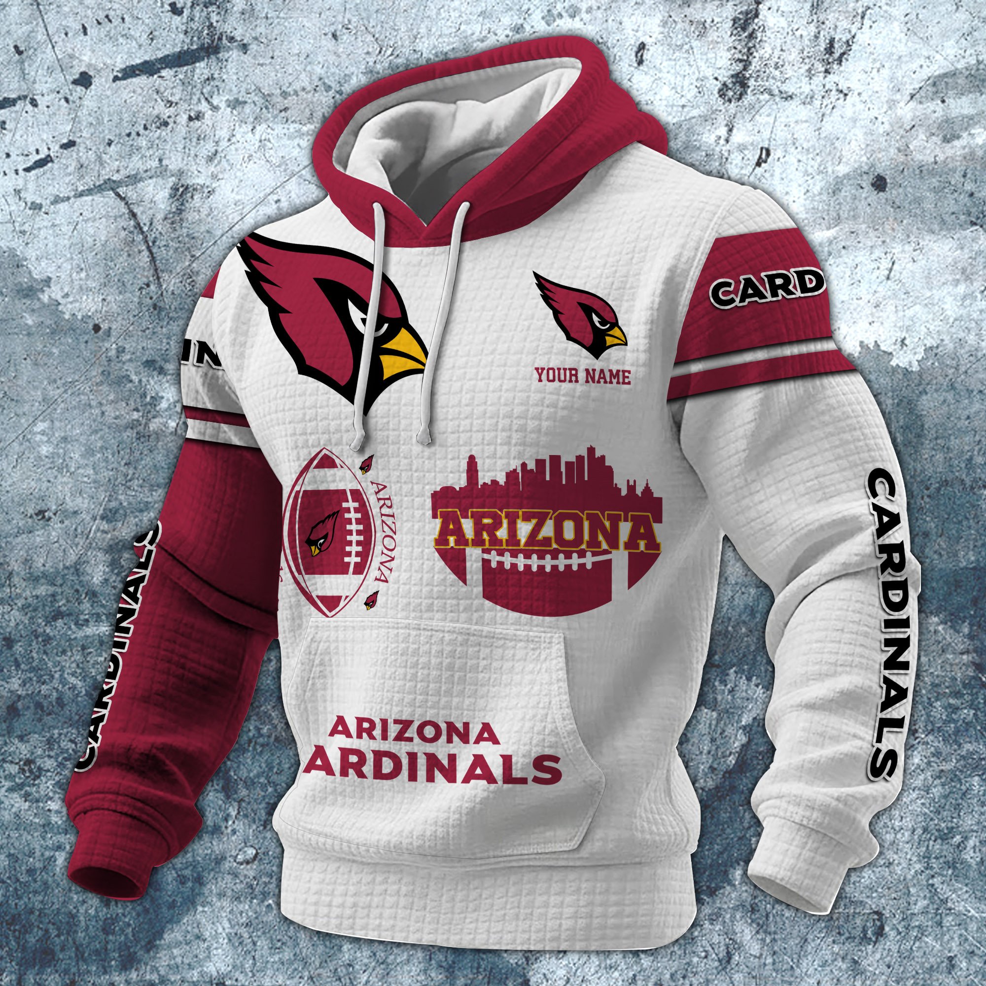 Alternative view of Arizona Cardinals Print Checkered Fabric Hooded Sweatshirt Custom Your Name, Gift For Sport