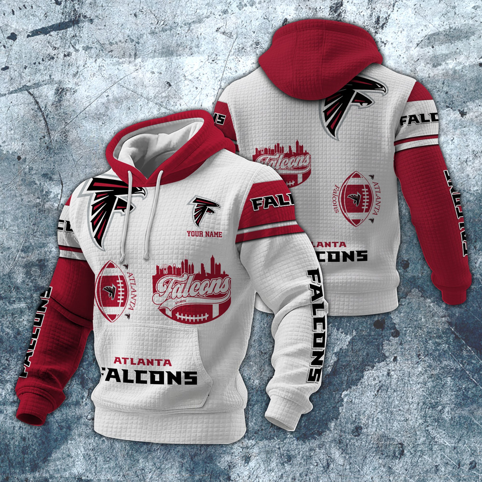 Atlanta Falcons Print Checkered Fabric Hooded Sweatshirt Custom Your Name, Gift For Sport