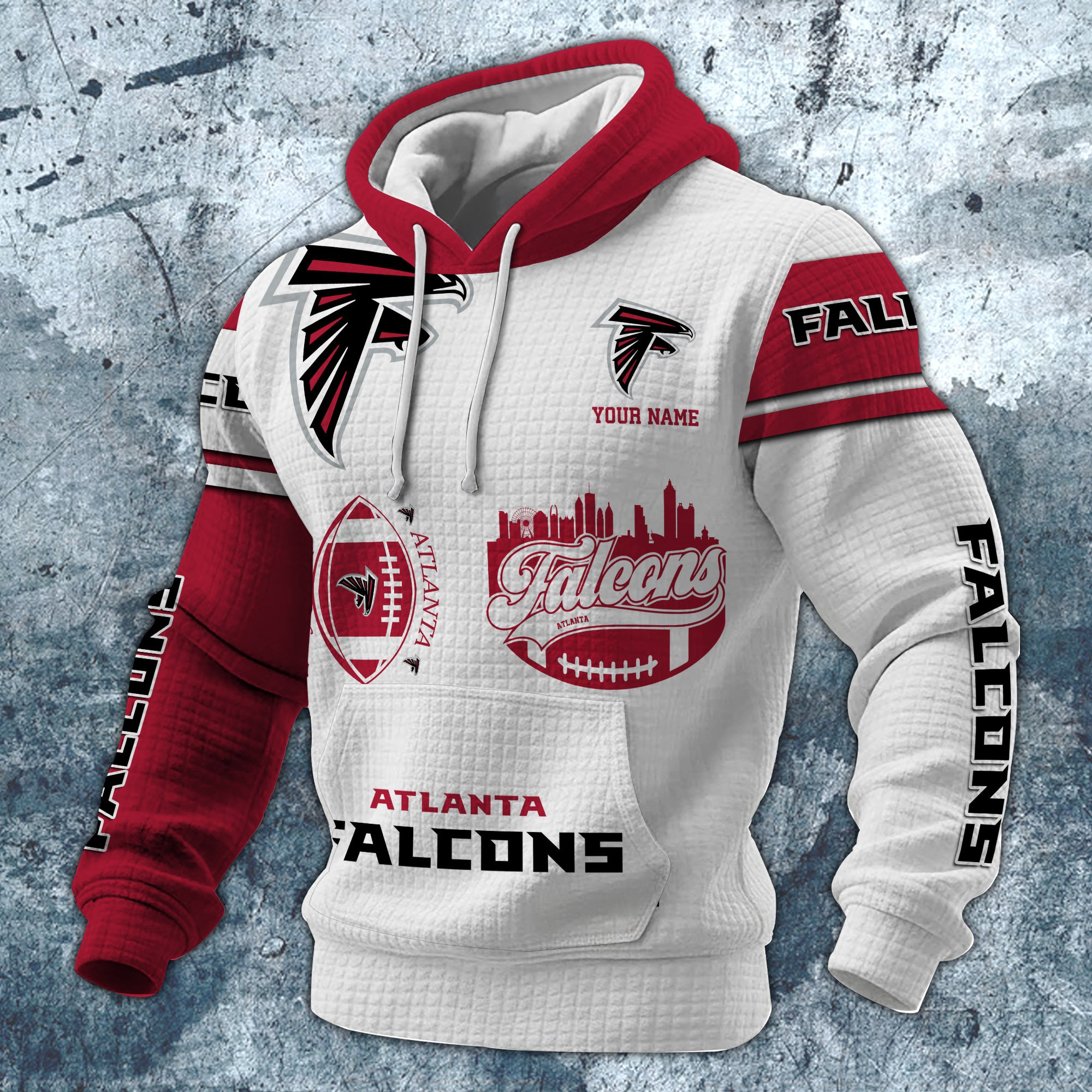 Alternative view of Atlanta Falcons Print Checkered Fabric Hooded Sweatshirt Custom Your Name, Gift For Sport