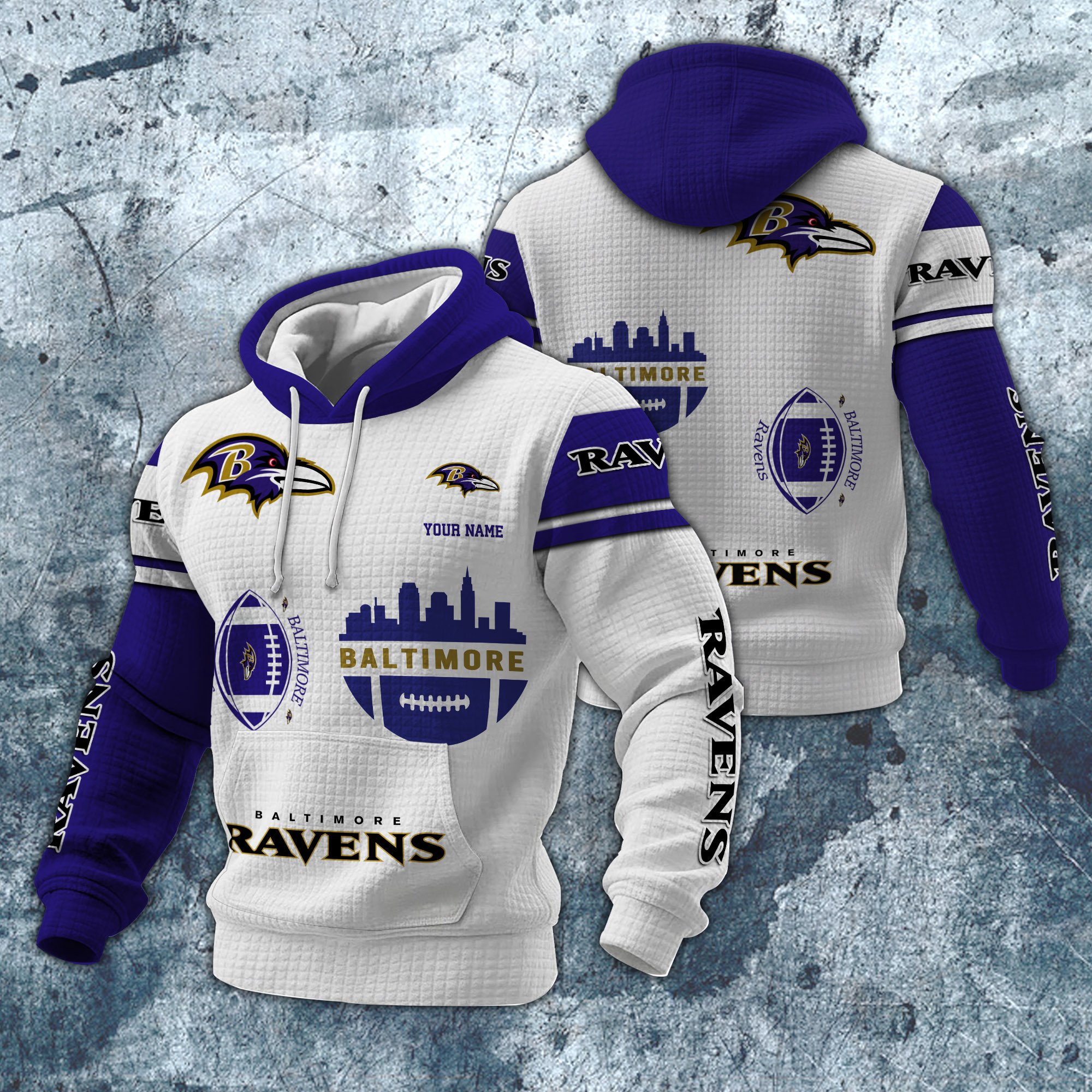 Baltimore Ravens Print Checkered Fabric Hooded Sweatshirt Custom Your Name, Gift For Sport