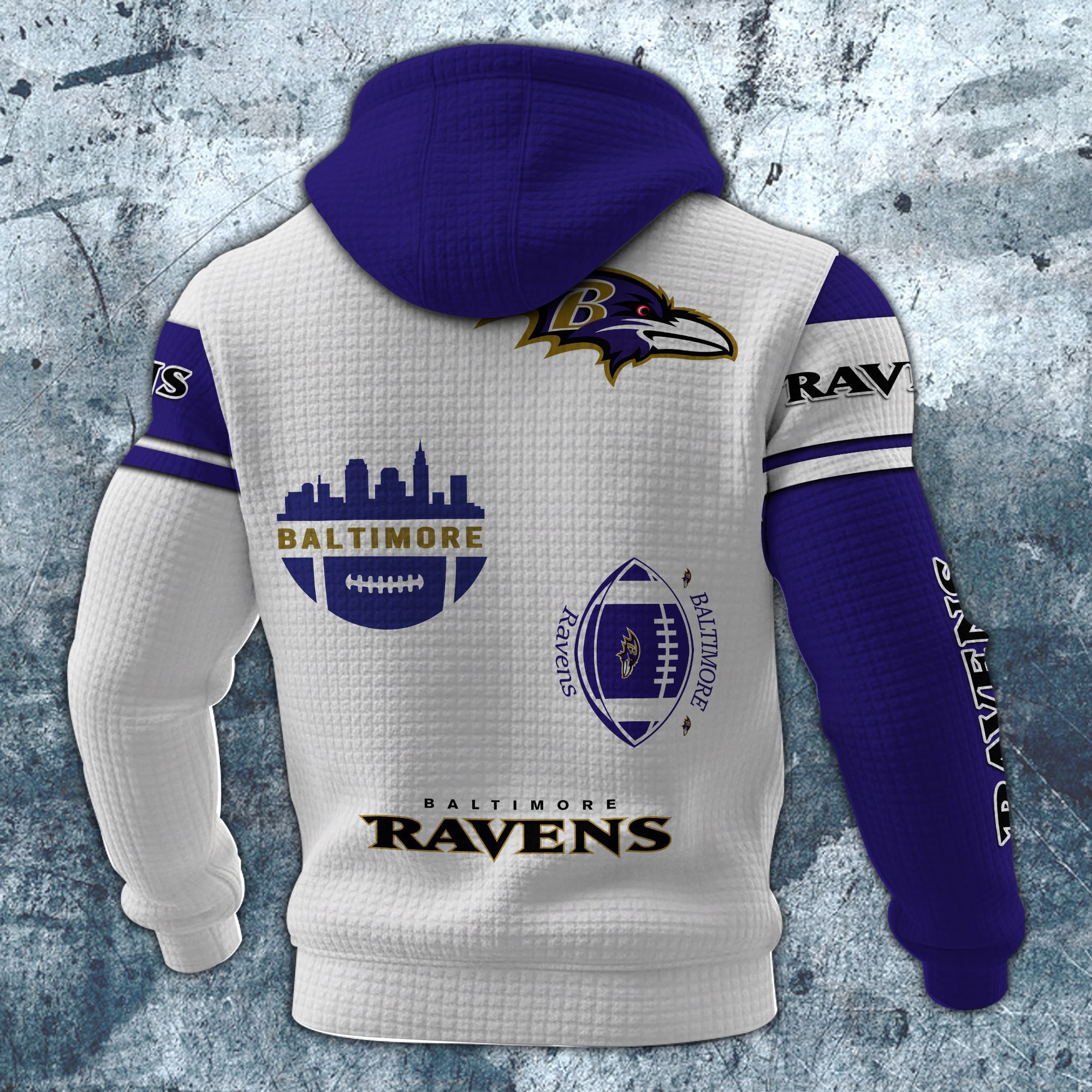 Baltimore Ravens Print Checkered Fabric Hooded Sweatshirt Custom Your Name, Gift For Sport - Image 3
