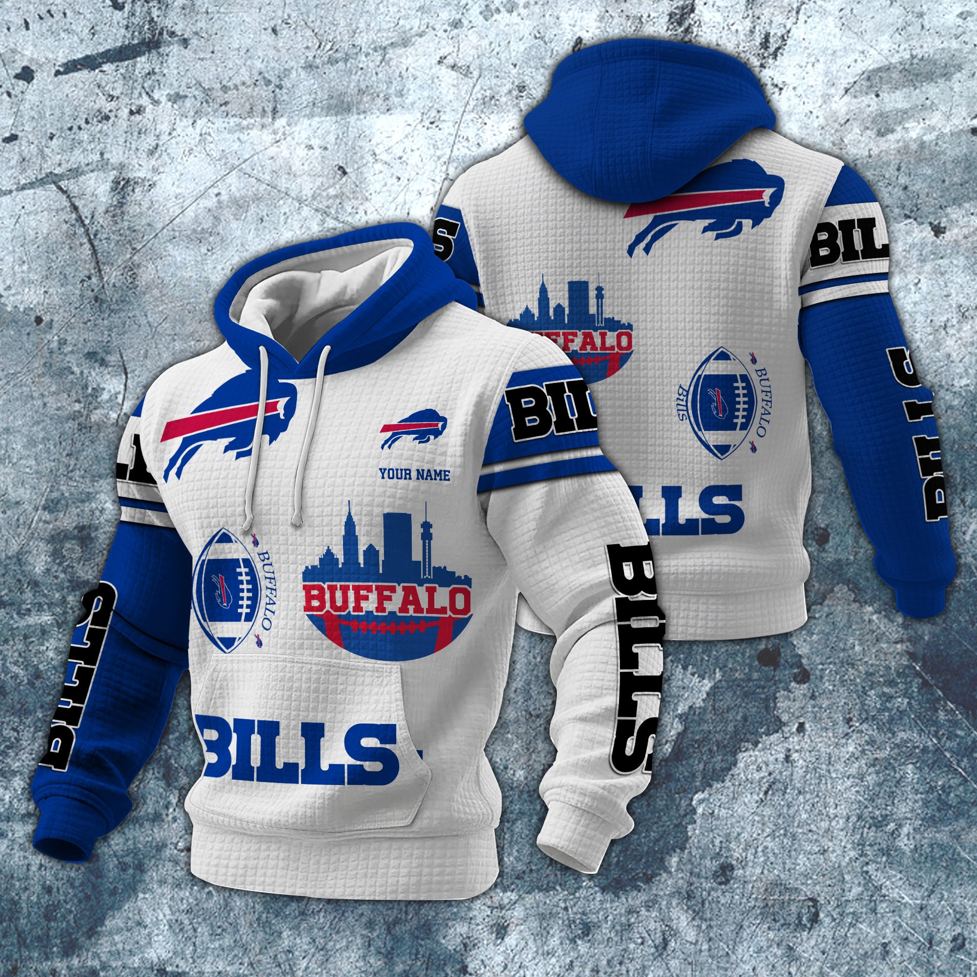 Buffalo Bills Print Checkered Fabric Hooded Sweatshirt Custom Your Name, Gift For Sport