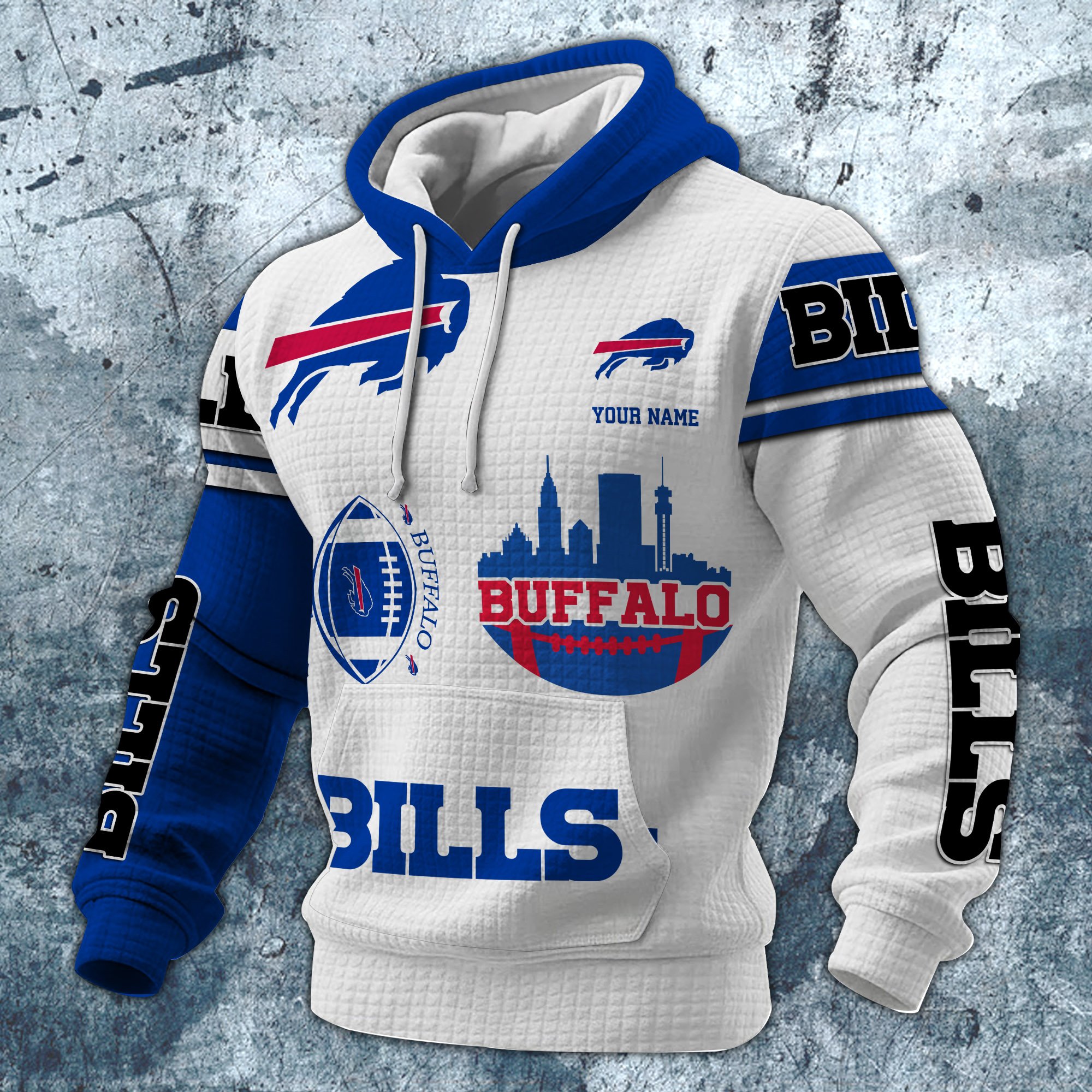 Alternative view of Buffalo Bills Print Checkered Fabric Hooded Sweatshirt Custom Your Name, Gift For Sport