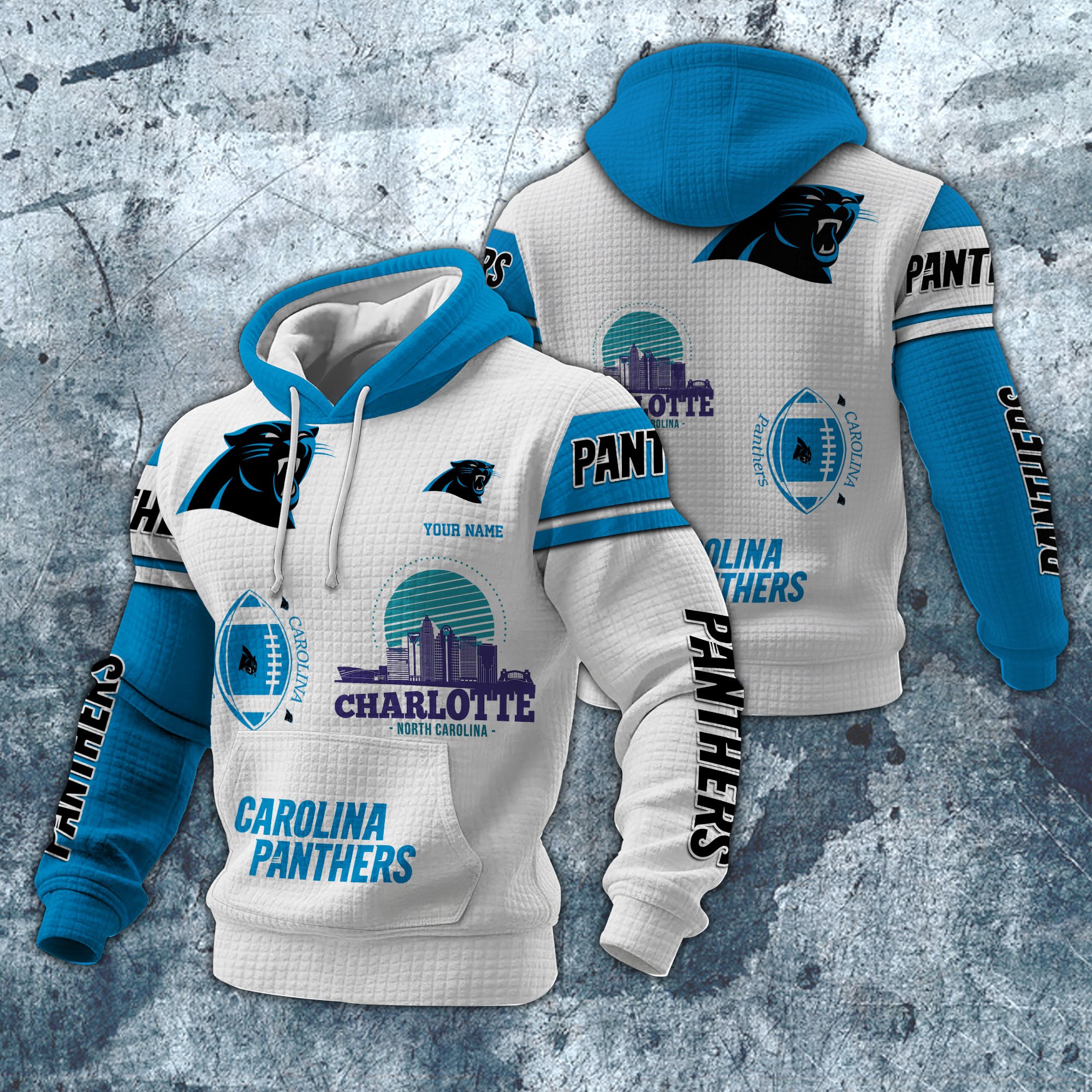 Carolina Panthers Print Checkered Fabric Hooded Sweatshirt Custom Your Name, Gift For Sport