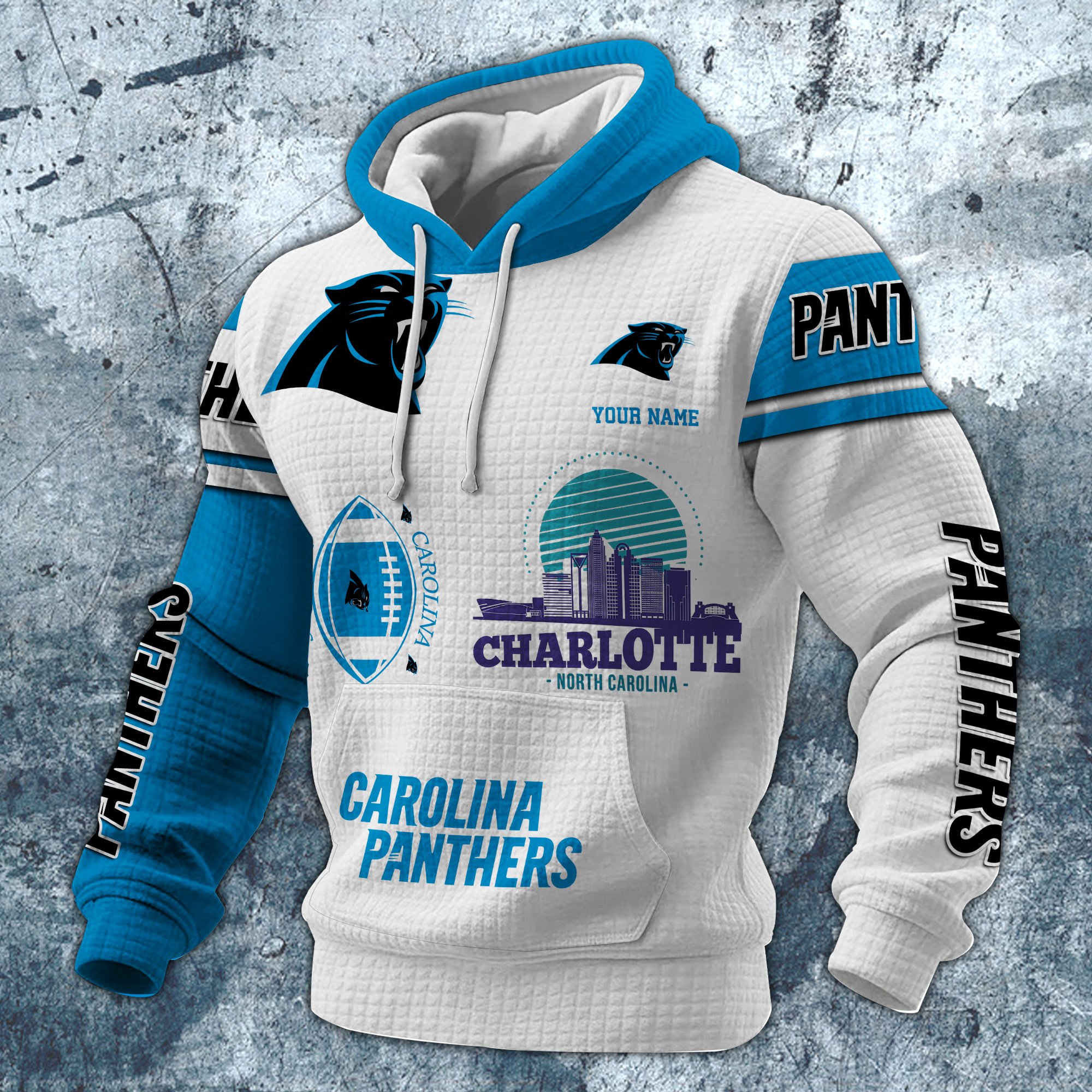 Alternative view of Carolina Panthers Print Checkered Fabric Hooded Sweatshirt Custom Your Name, Gift For Sport