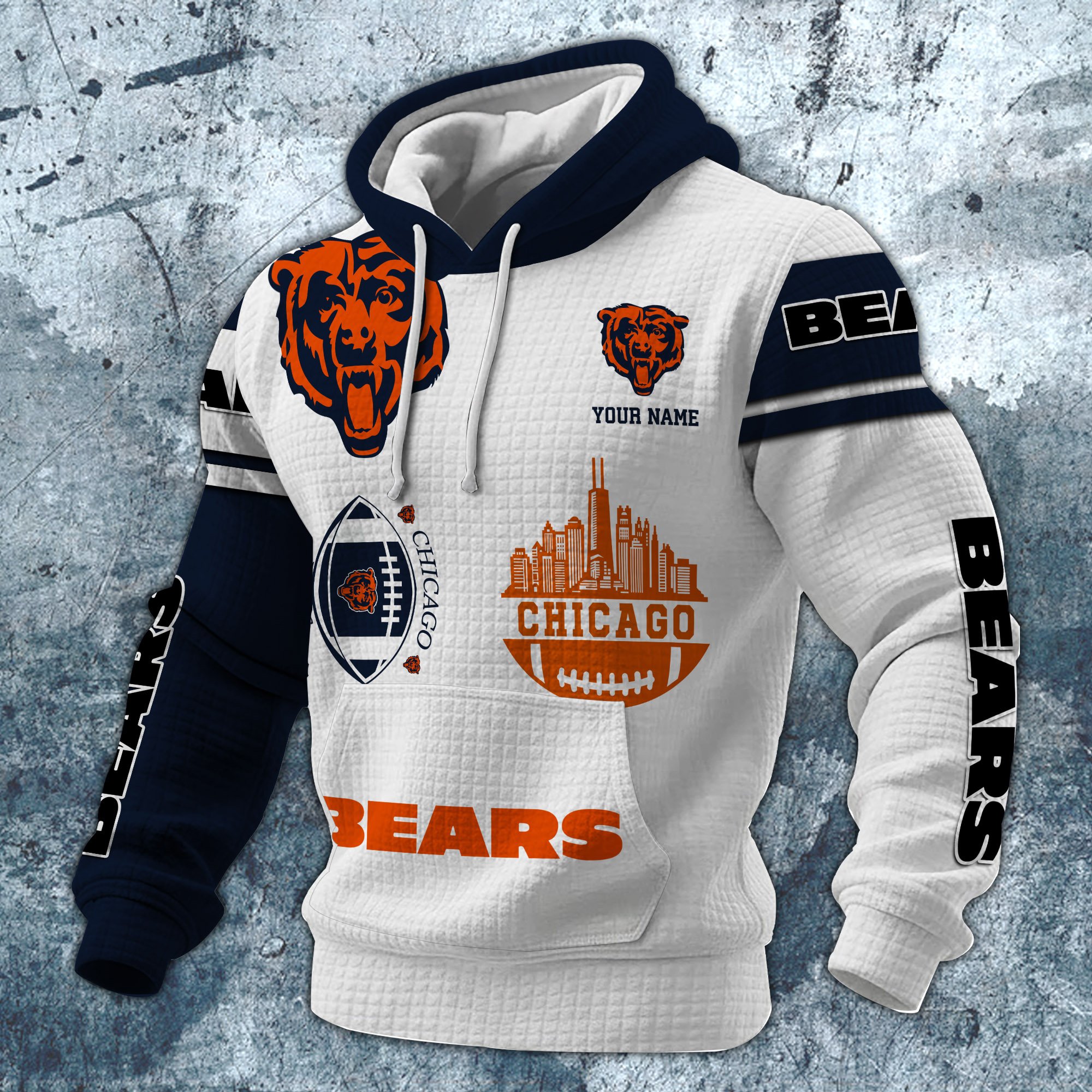 Alternative view of Chicago Bears Print Checkered Fabric Hooded Sweatshirt Custom Your Name, Gift For Sport