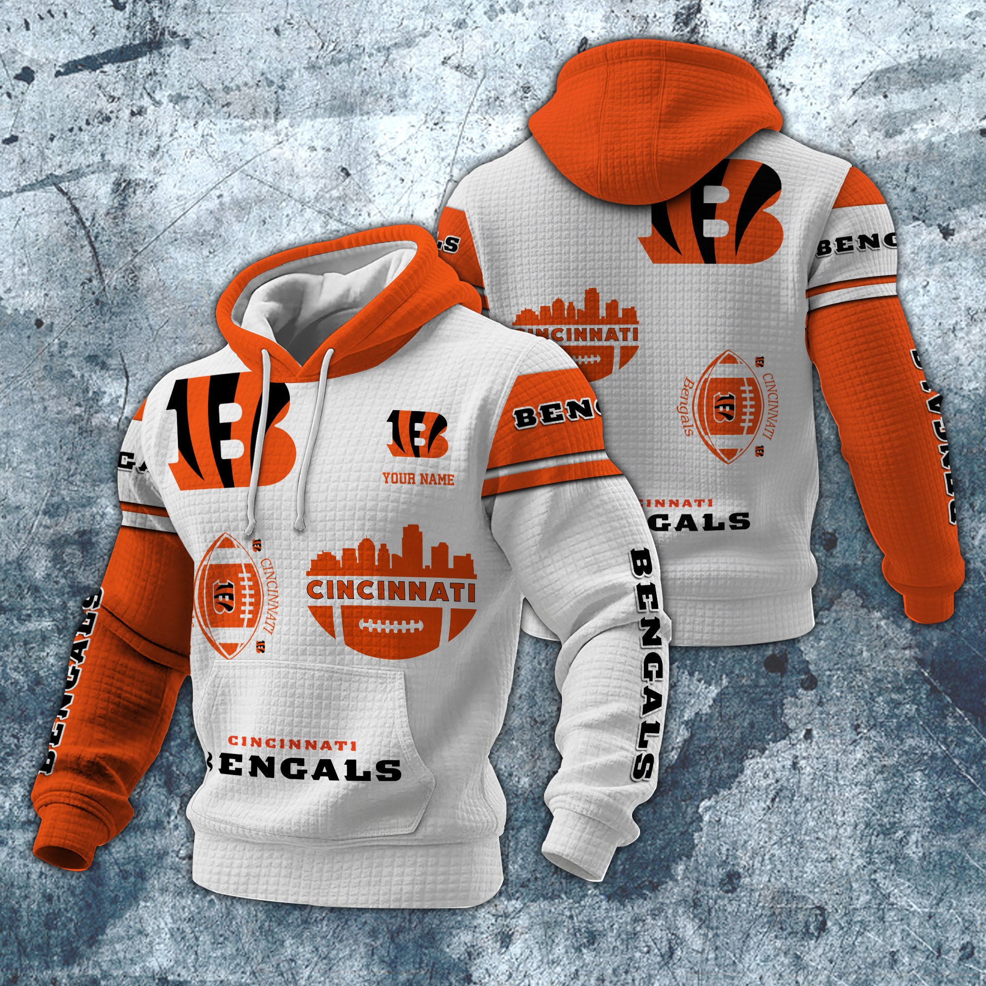 Cincinnati Bengals Print Checkered Fabric Hooded Sweatshirt Custom Your Name, Gift For Sport