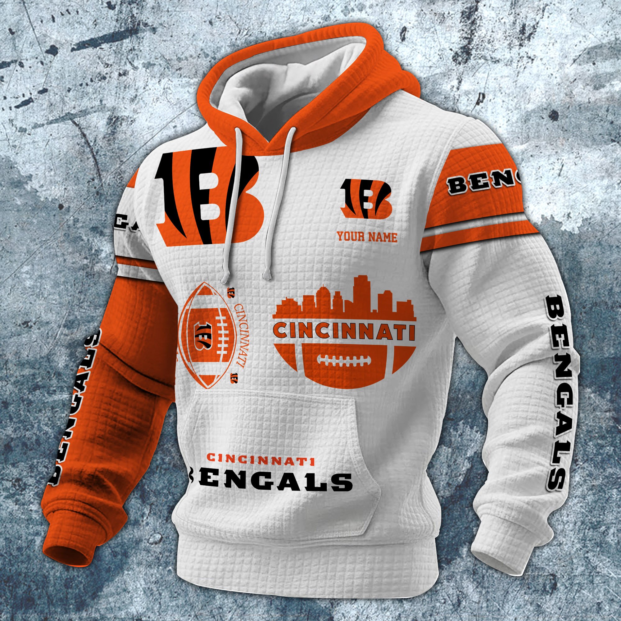 Alternative view of Cincinnati Bengals Print Checkered Fabric Hooded Sweatshirt Custom Your Name, Gift For Sport
