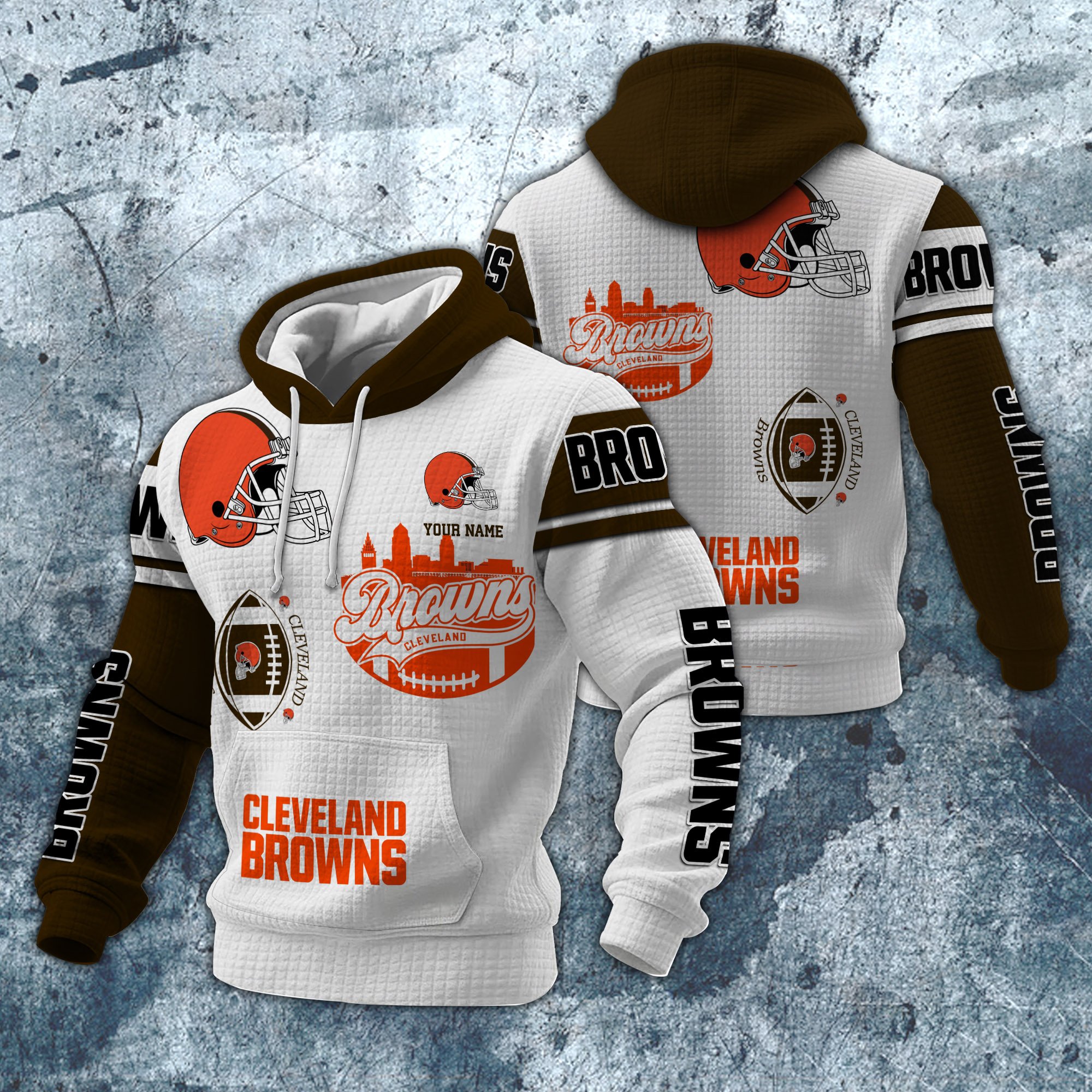 Cleveland Browns Print Checkered Fabric Hooded Sweatshirt Custom Your Name, Gift For Sport