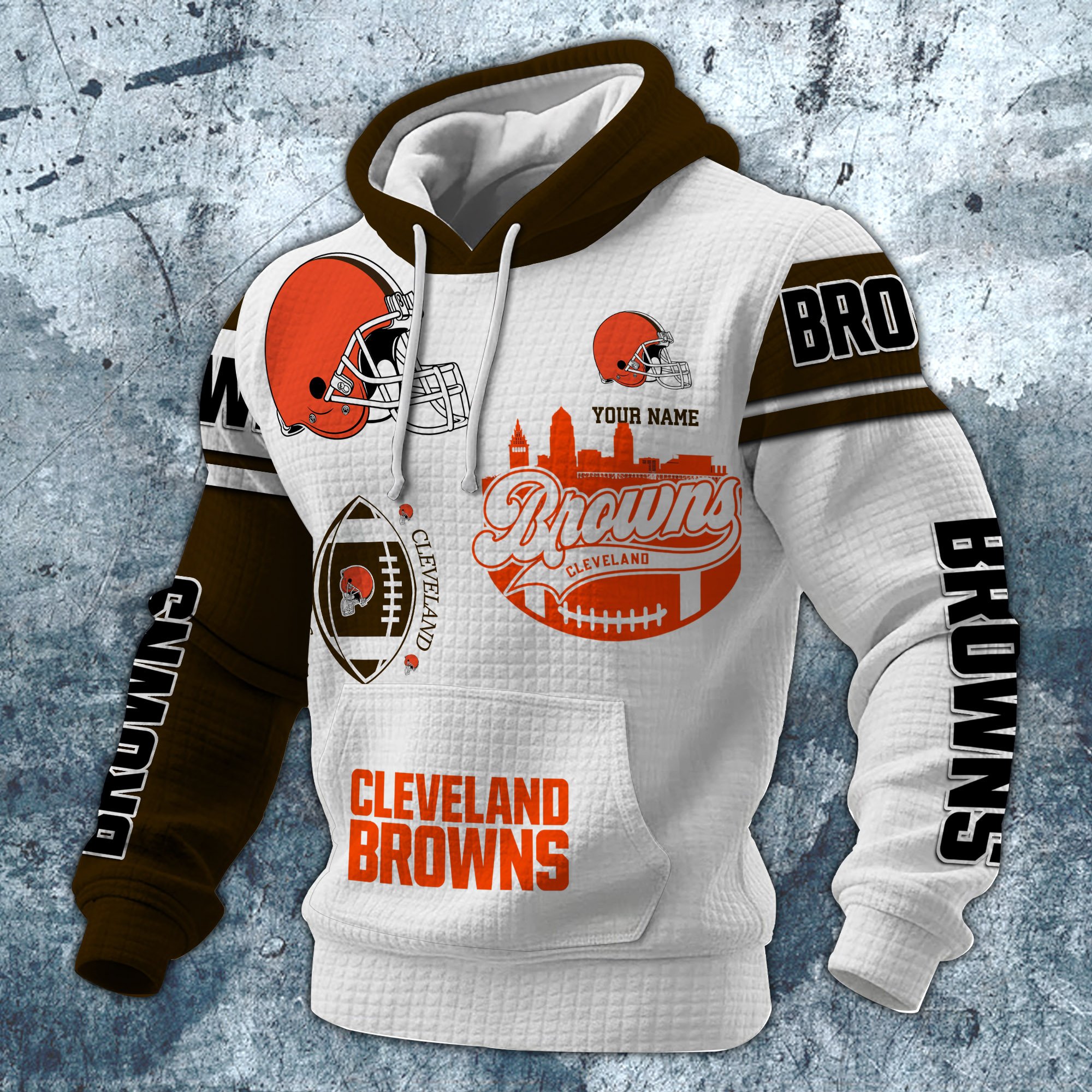 Alternative view of Cleveland Browns Print Checkered Fabric Hooded Sweatshirt Custom Your Name, Gift For Sport