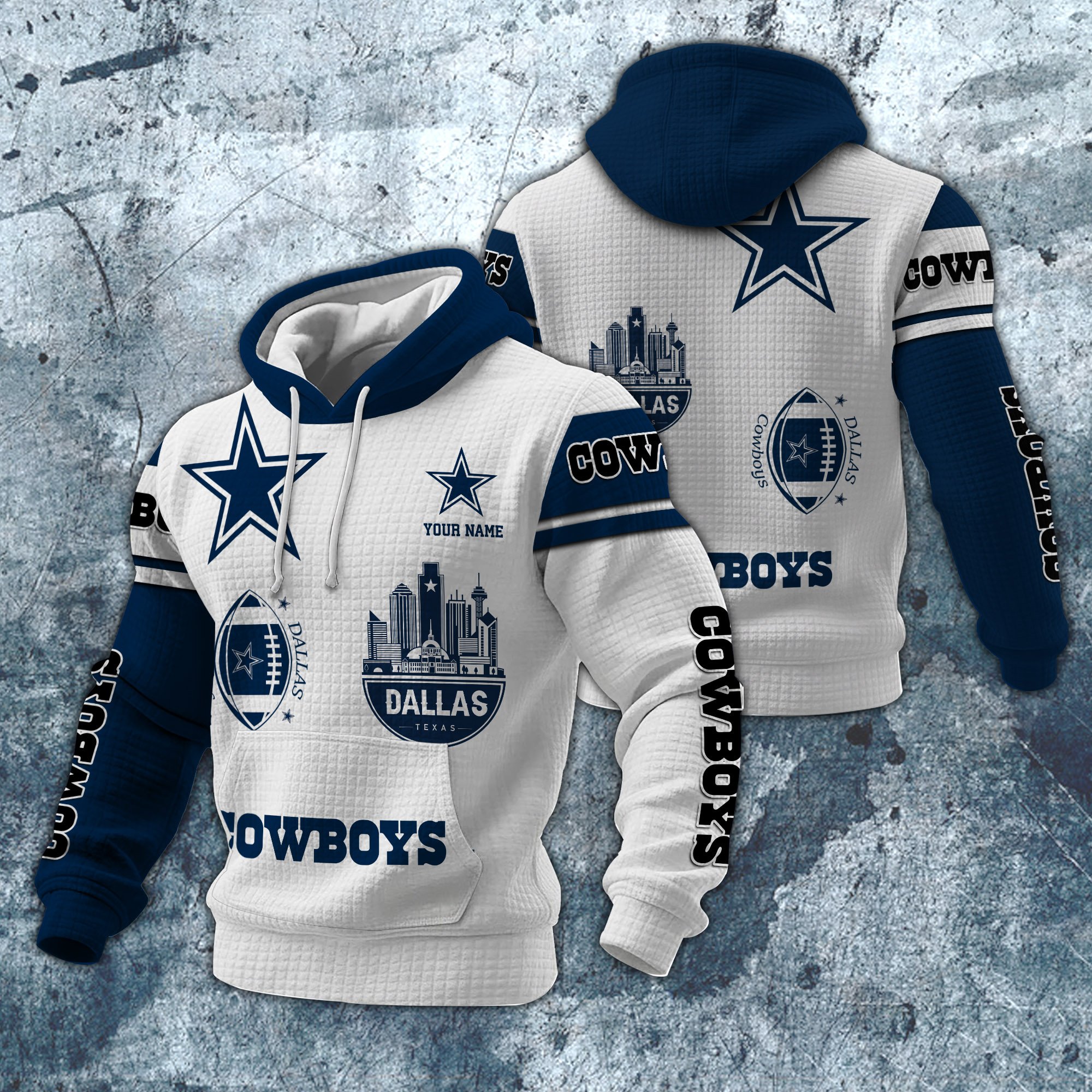 Dallas Cowboys Print Checkered Fabric Hooded Sweatshirt Custom Your Name, Gift For Sport