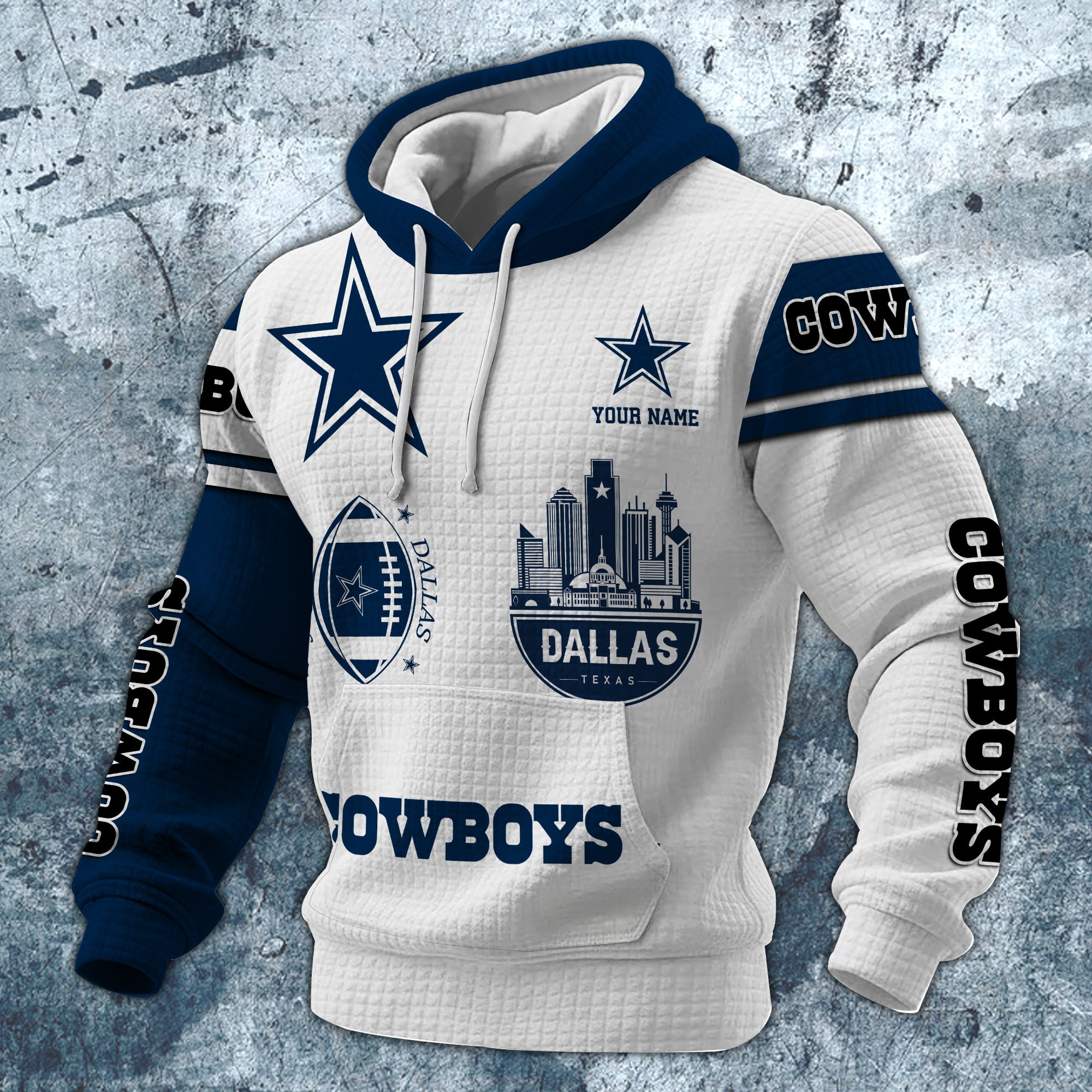 Alternative view of Dallas Cowboys Print Checkered Fabric Hooded Sweatshirt Custom Your Name, Gift For Sport