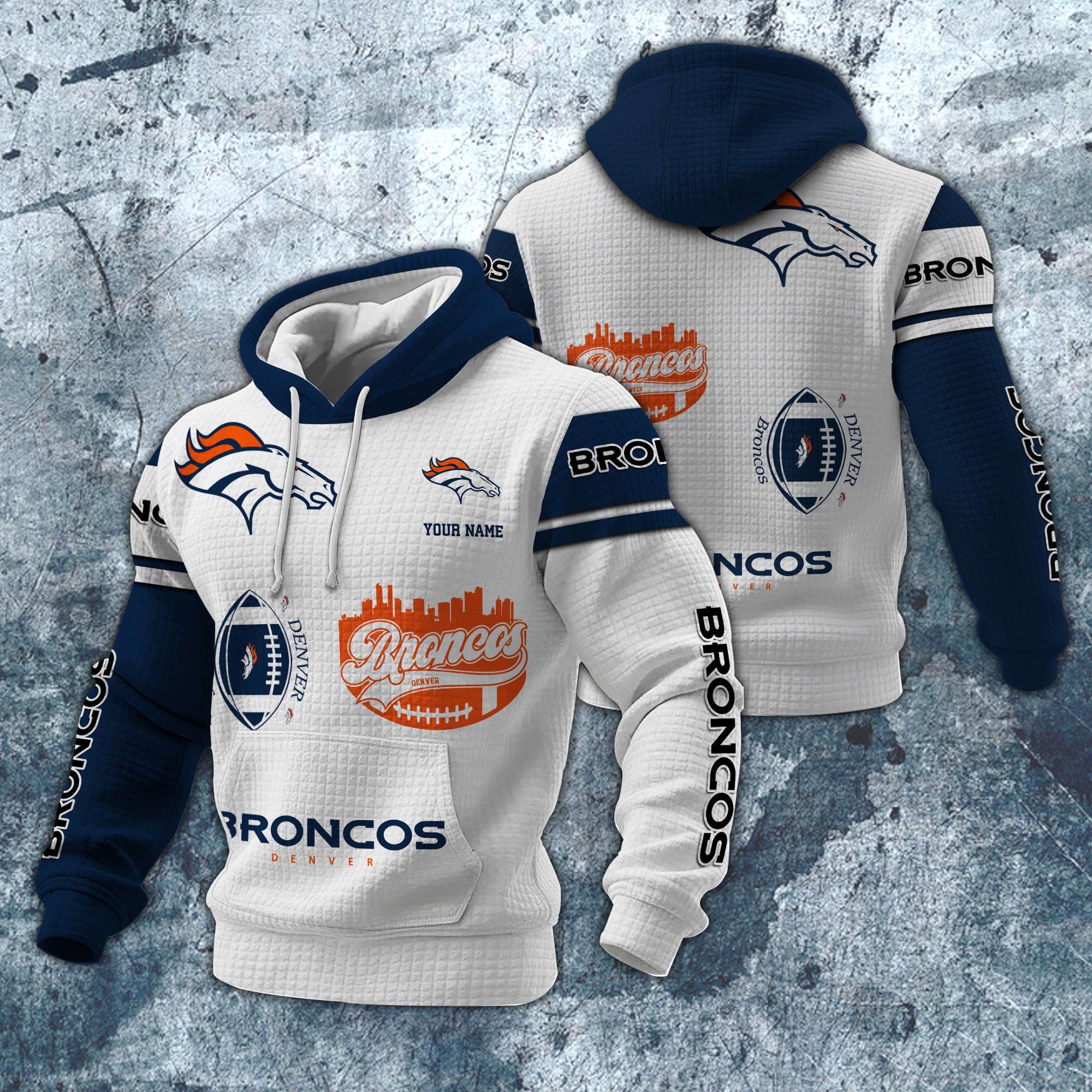 Denver Broncos Print Checkered Fabric Hooded Sweatshirt Custom Your Name, Gift For Sport