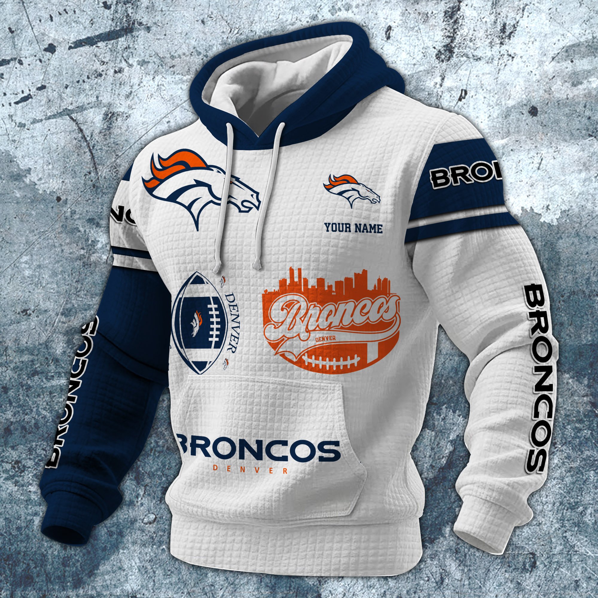 Alternative view of Denver Broncos Print Checkered Fabric Hooded Sweatshirt Custom Your Name, Gift For Sport