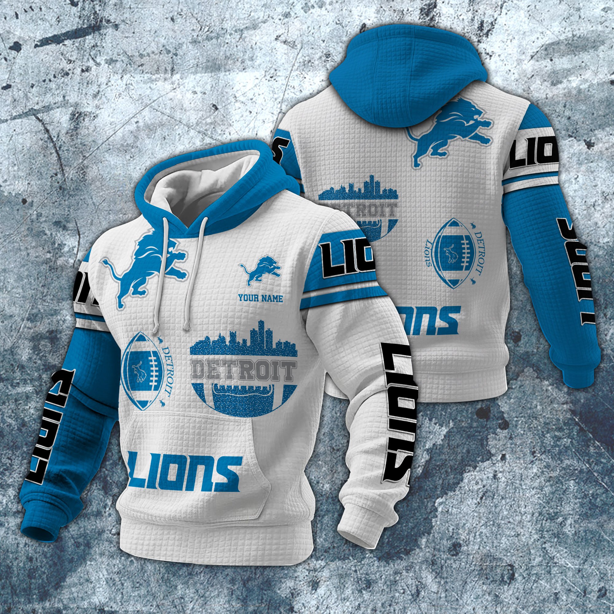 Detroit Lions Print Checkered Fabric Hooded Sweatshirt Custom Your Name, Gift For Sport