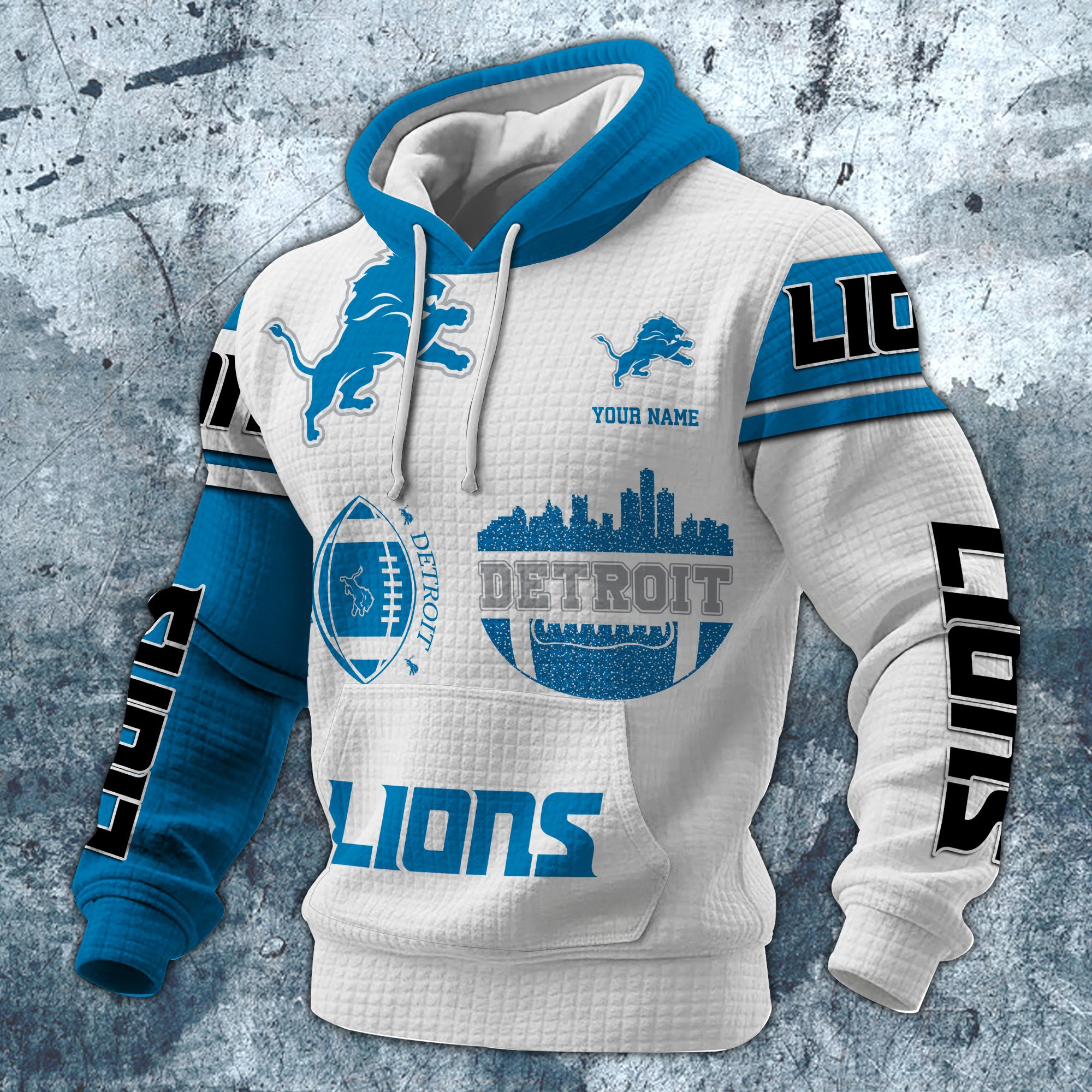 Alternative view of Detroit Lions Print Checkered Fabric Hooded Sweatshirt Custom Your Name, Gift For Sport