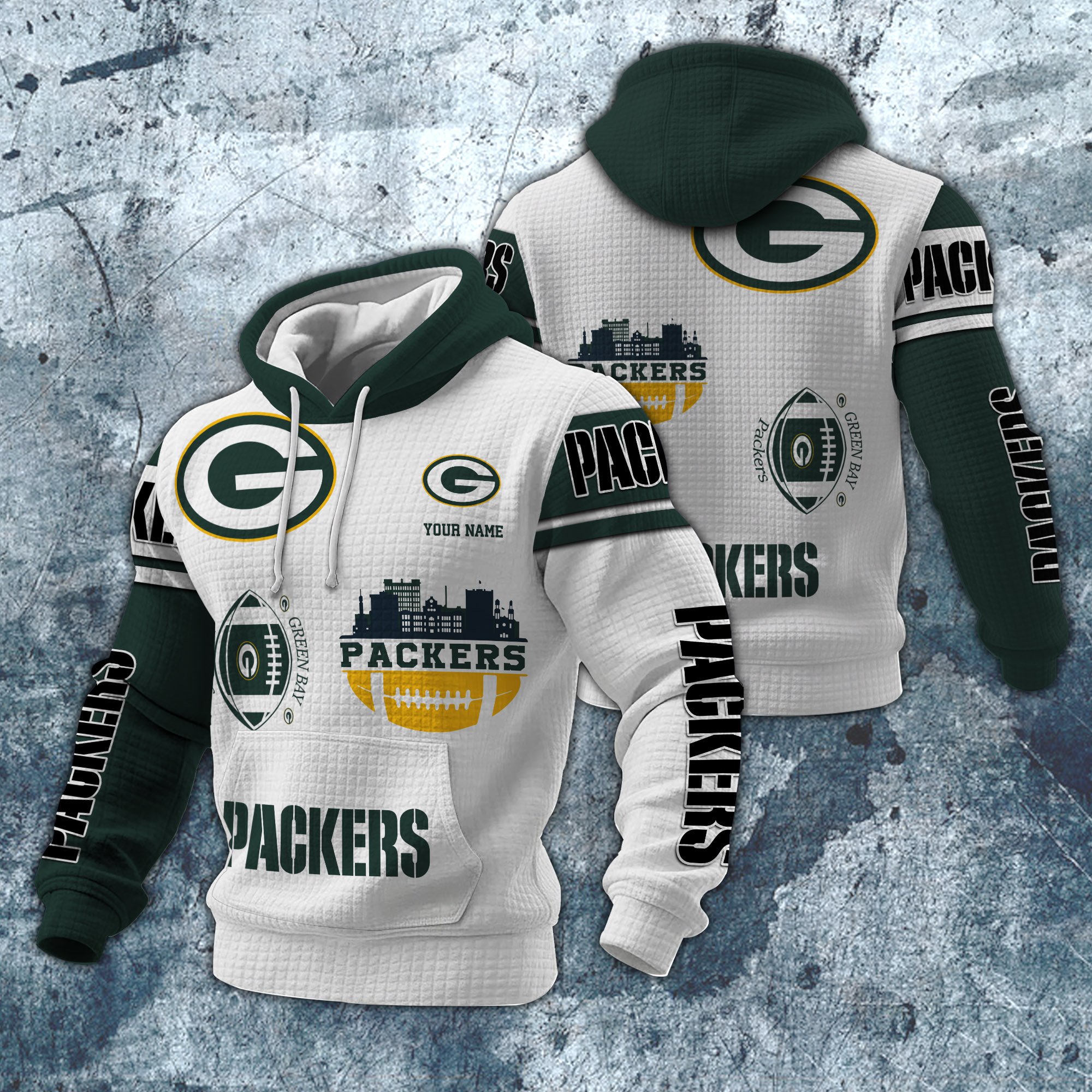 Green Bay Packers Print Checkered Fabric Hooded Sweatshirt Custom Your Name, Gift For Sport