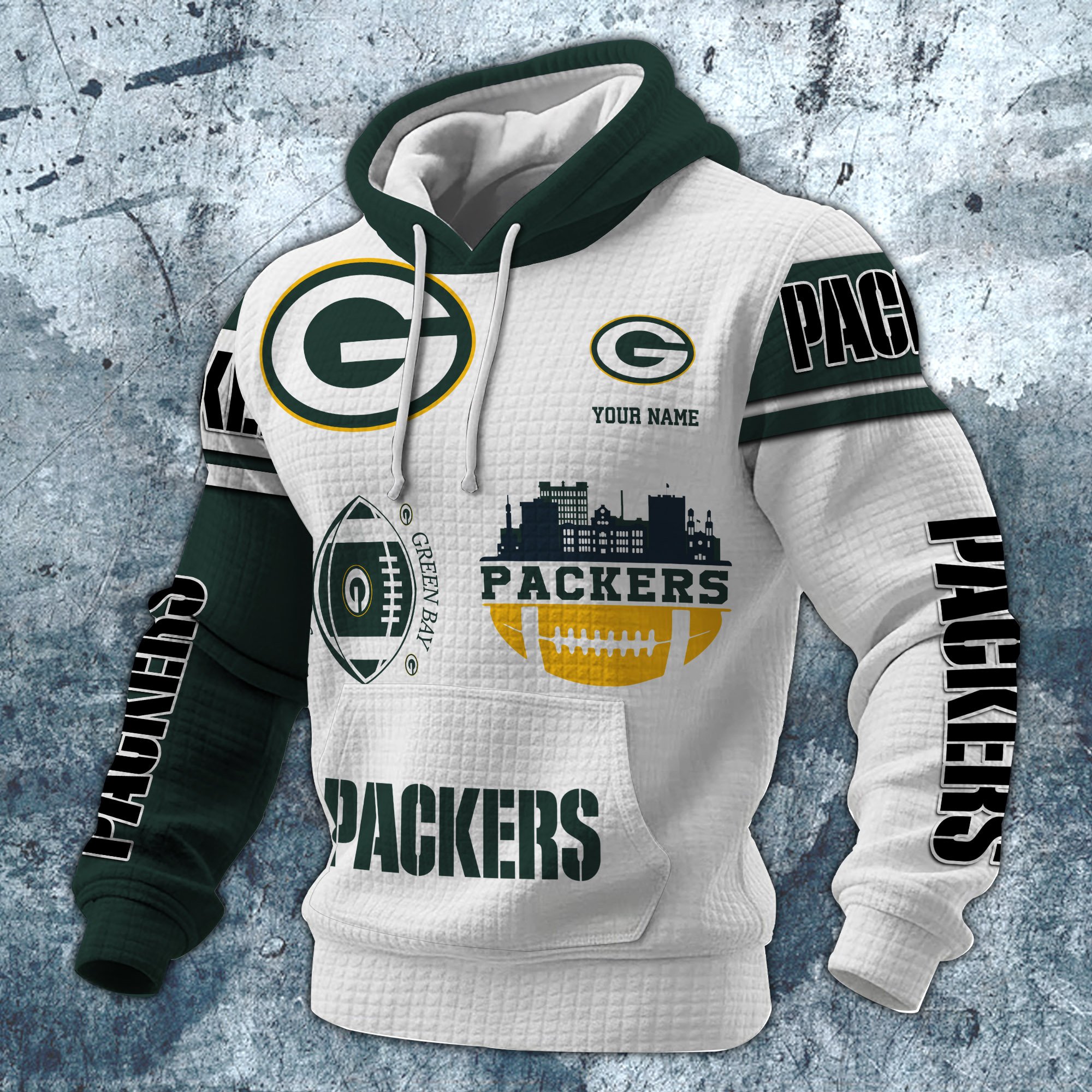 Alternative view of Green Bay Packers Print Checkered Fabric Hooded Sweatshirt Custom Your Name, Gift For Sport