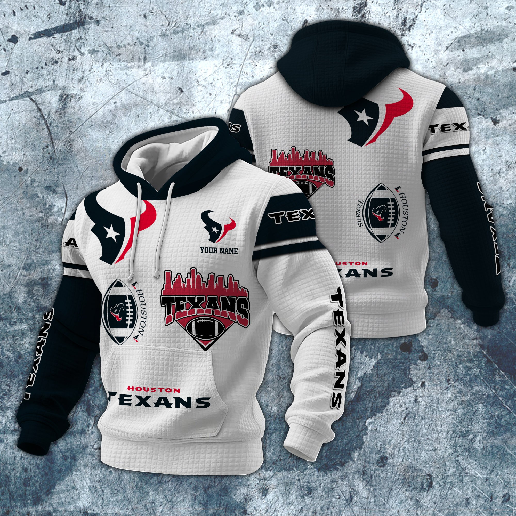 Houston Texans Print Checkered Fabric Hooded Sweatshirt Custom Your Name, Gift For Sport