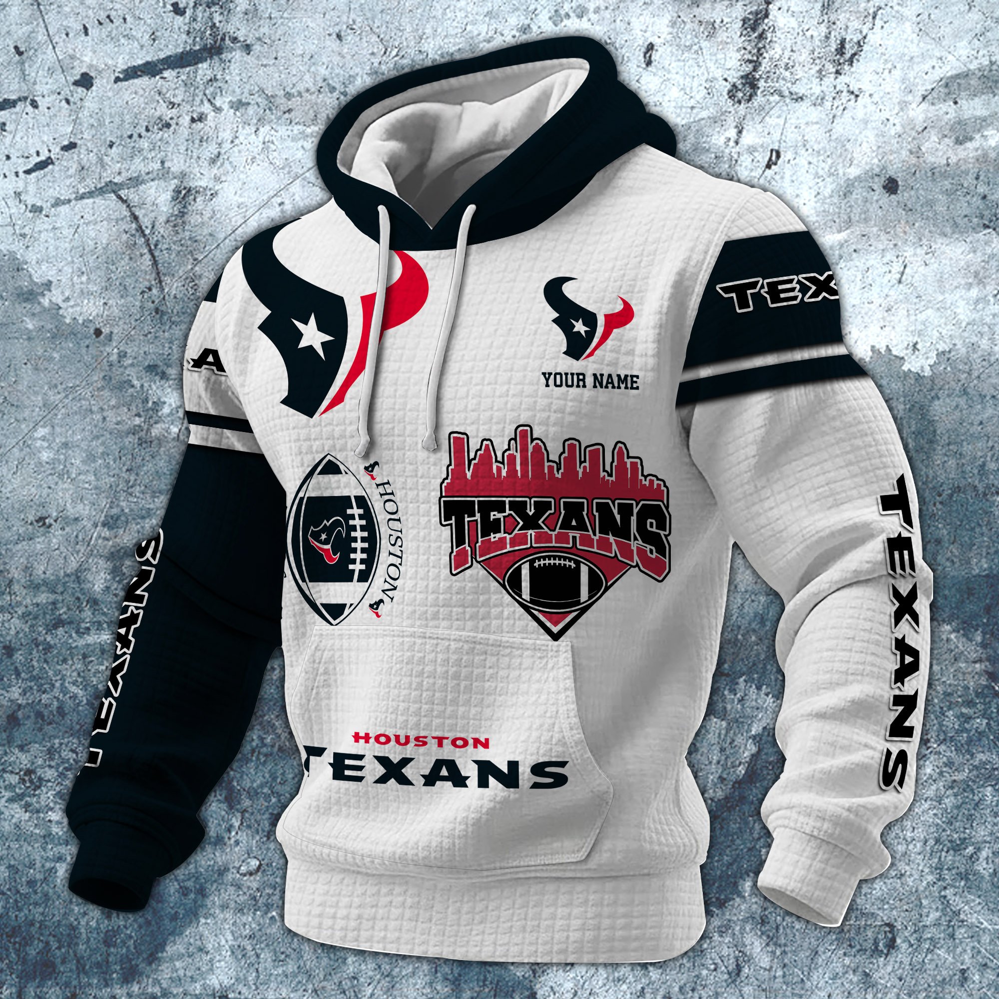 Alternative view of Houston Texans Print Checkered Fabric Hooded Sweatshirt Custom Your Name, Gift For Sport