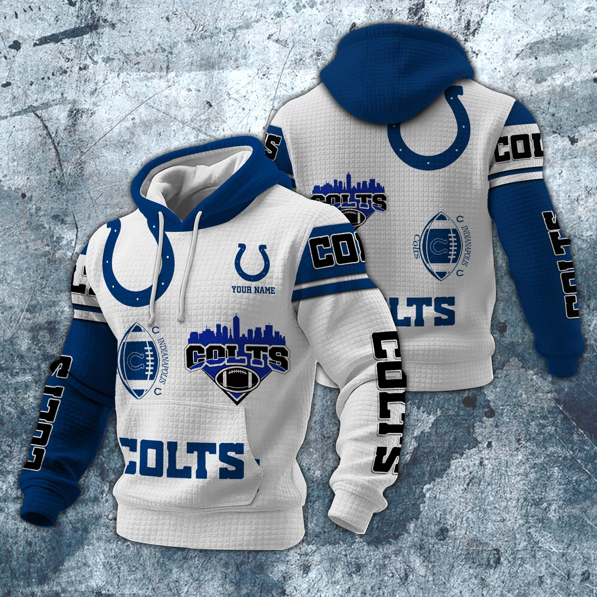 Indianapolis Colts Print Checkered Fabric Hooded Sweatshirt Custom Your Name, Gift For Sport