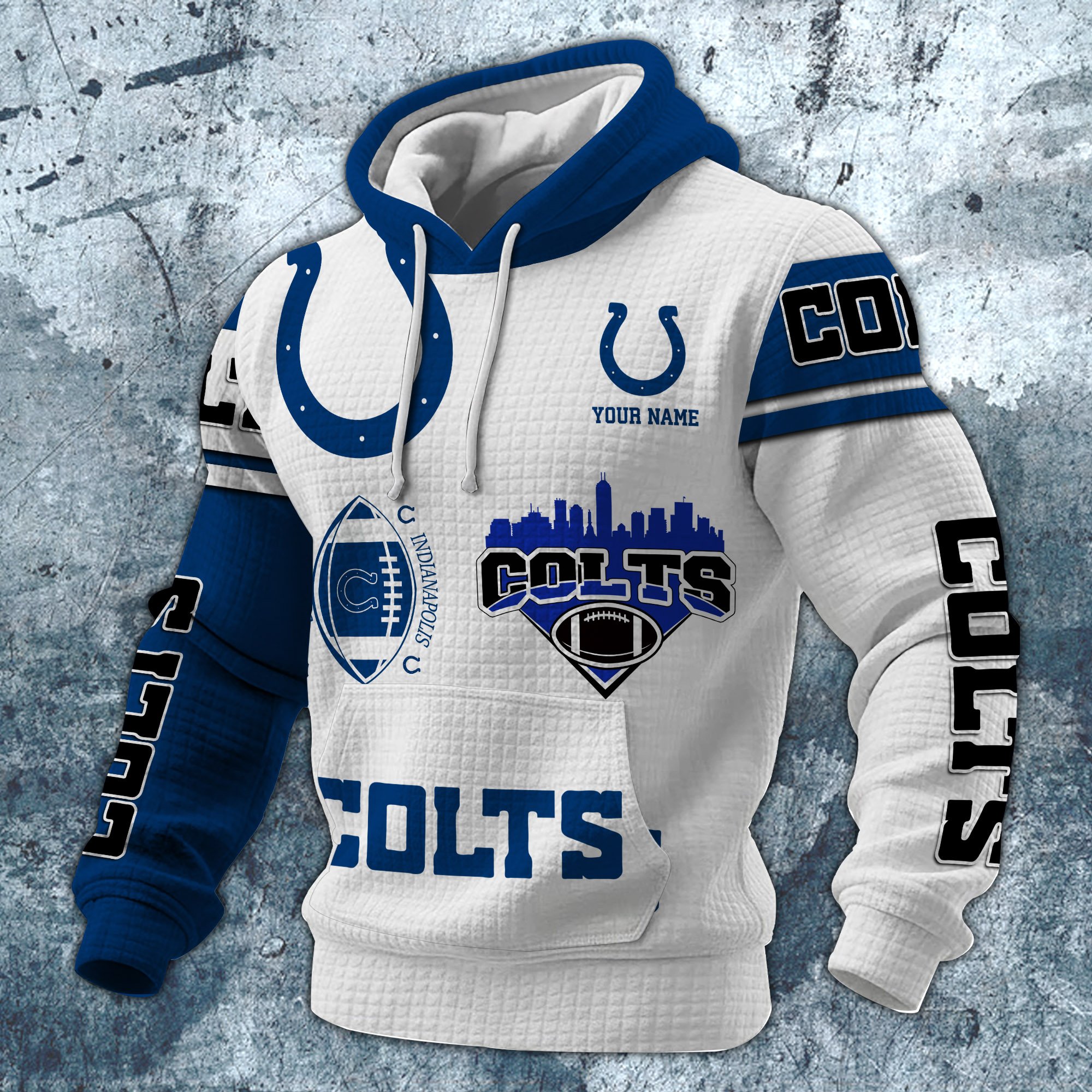 Alternative view of Indianapolis Colts Print Checkered Fabric Hooded Sweatshirt Custom Your Name, Gift For Sport