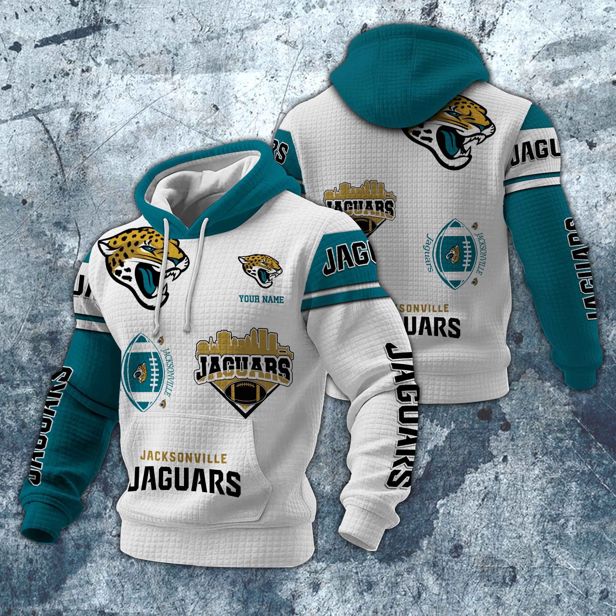 Jacksonville Jaguars Print Checkered Fabric Hooded Sweatshirt Custom Your Name, Gift For Sport