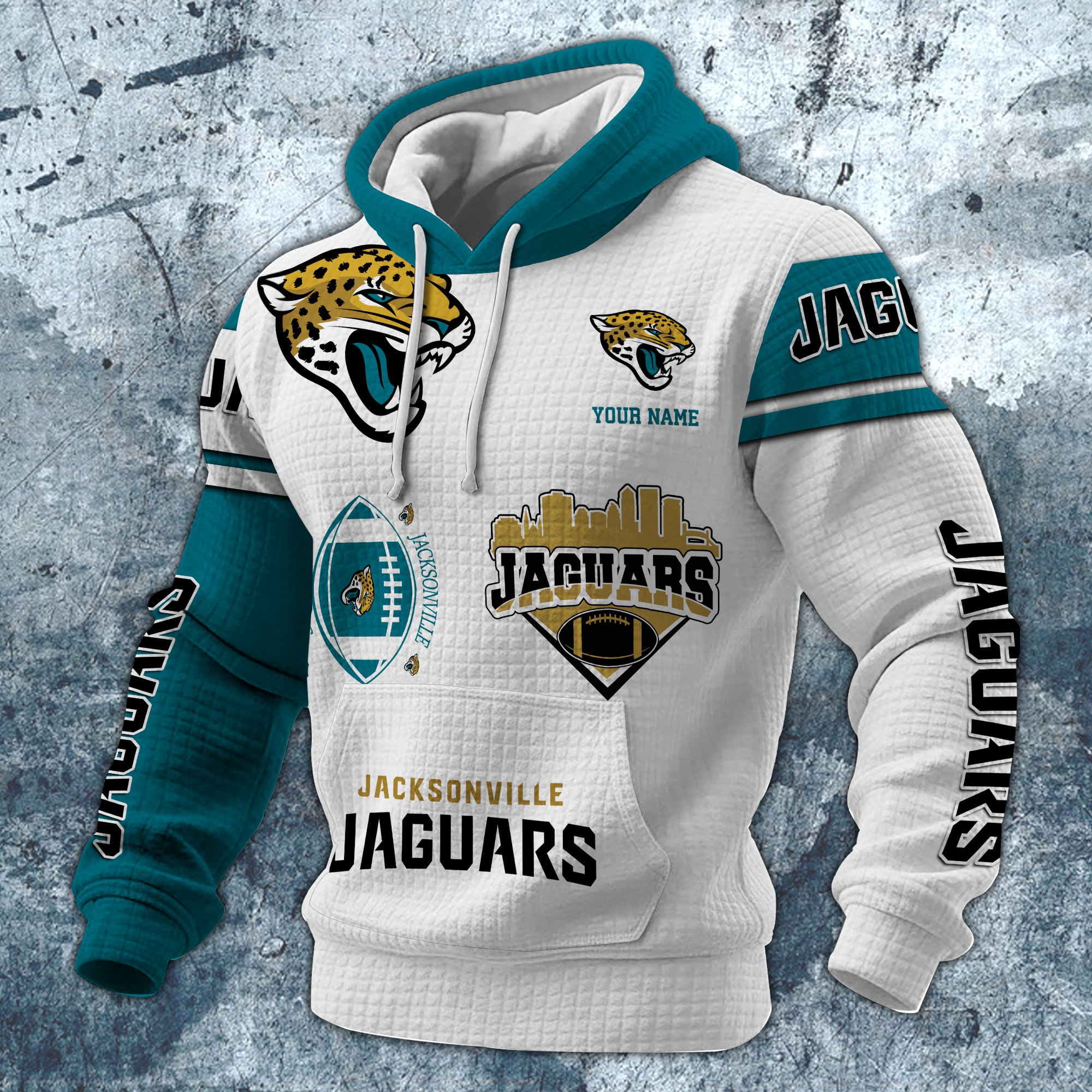 Alternative view of Jacksonville Jaguars Print Checkered Fabric Hooded Sweatshirt Custom Your Name, Gift For Sport