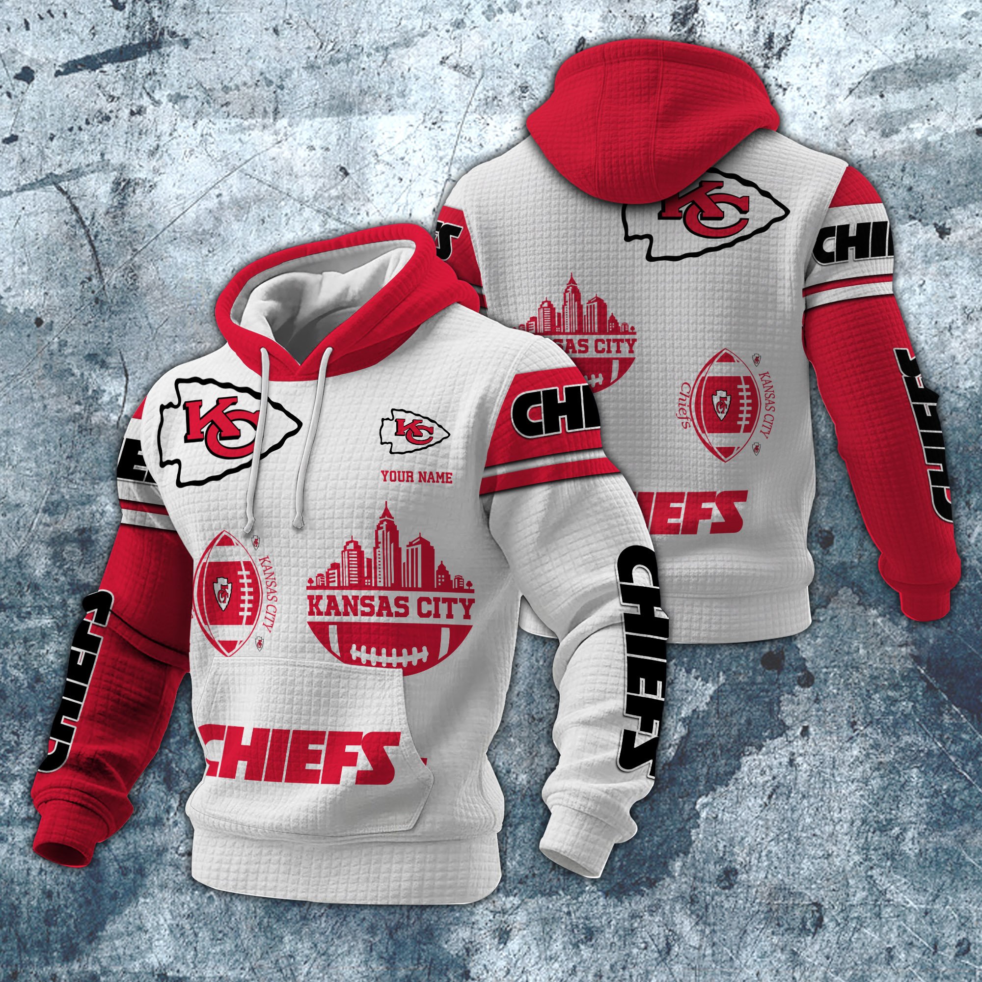 Kansas City Chiefs Print Checkered Fabric Hooded Sweatshirt Custom Your Name, Gift For Sport