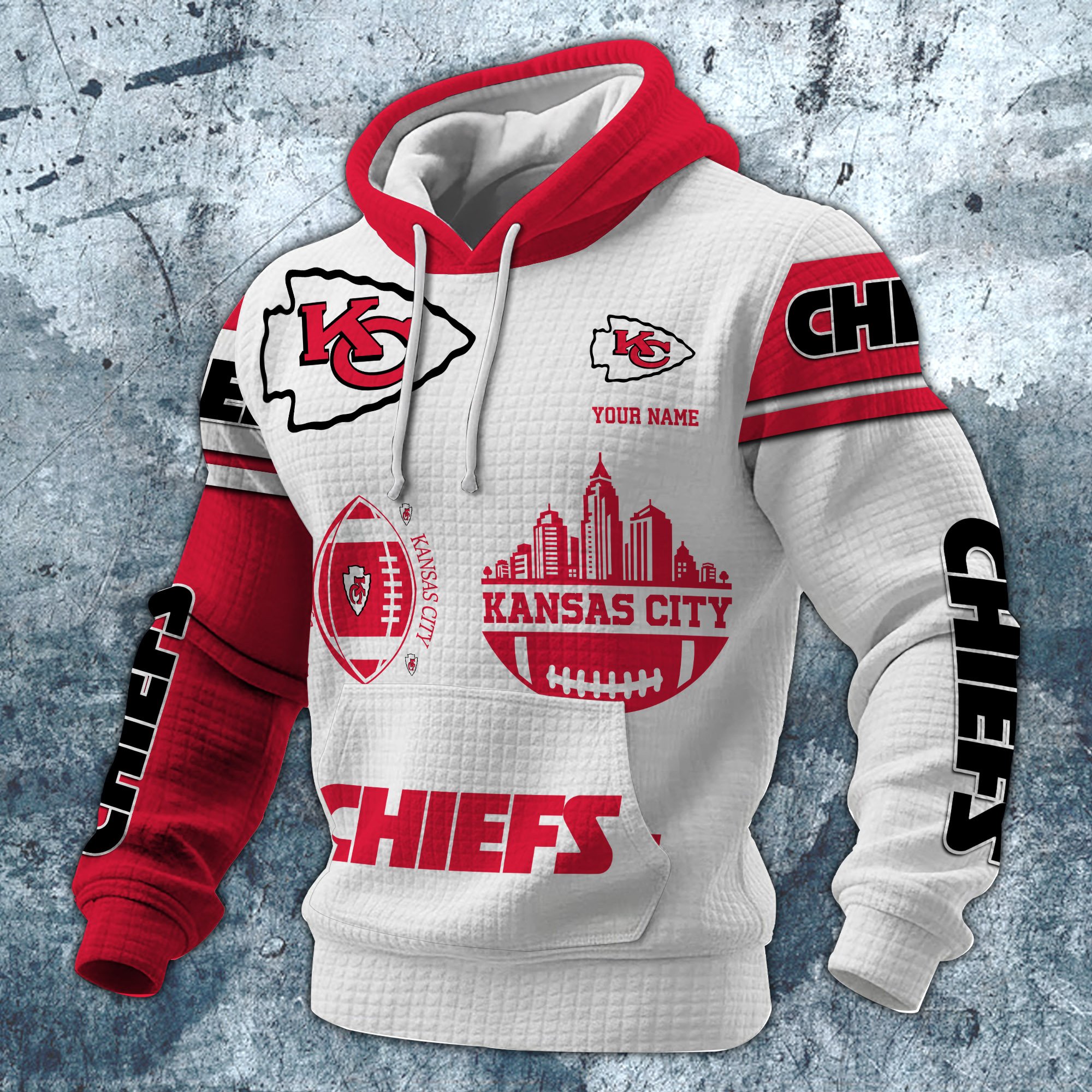 Alternative view of Kansas City Chiefs Print Checkered Fabric Hooded Sweatshirt Custom Your Name, Gift For Sport