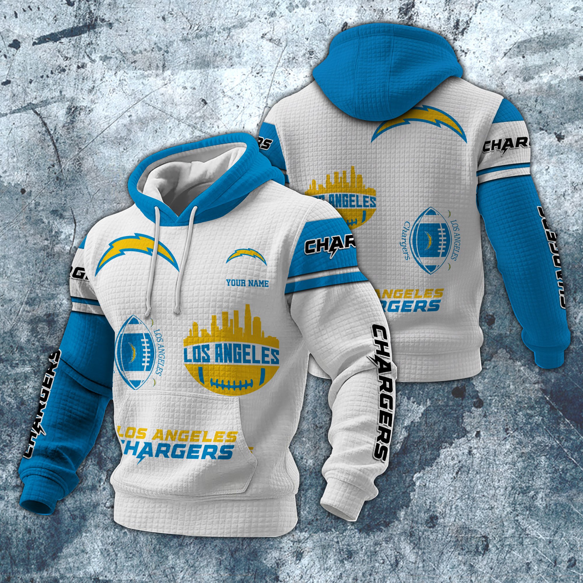 Los Angeles Chargers Print Checkered Fabric Hooded Sweatshirt Custom Your Name, Gift For Sport