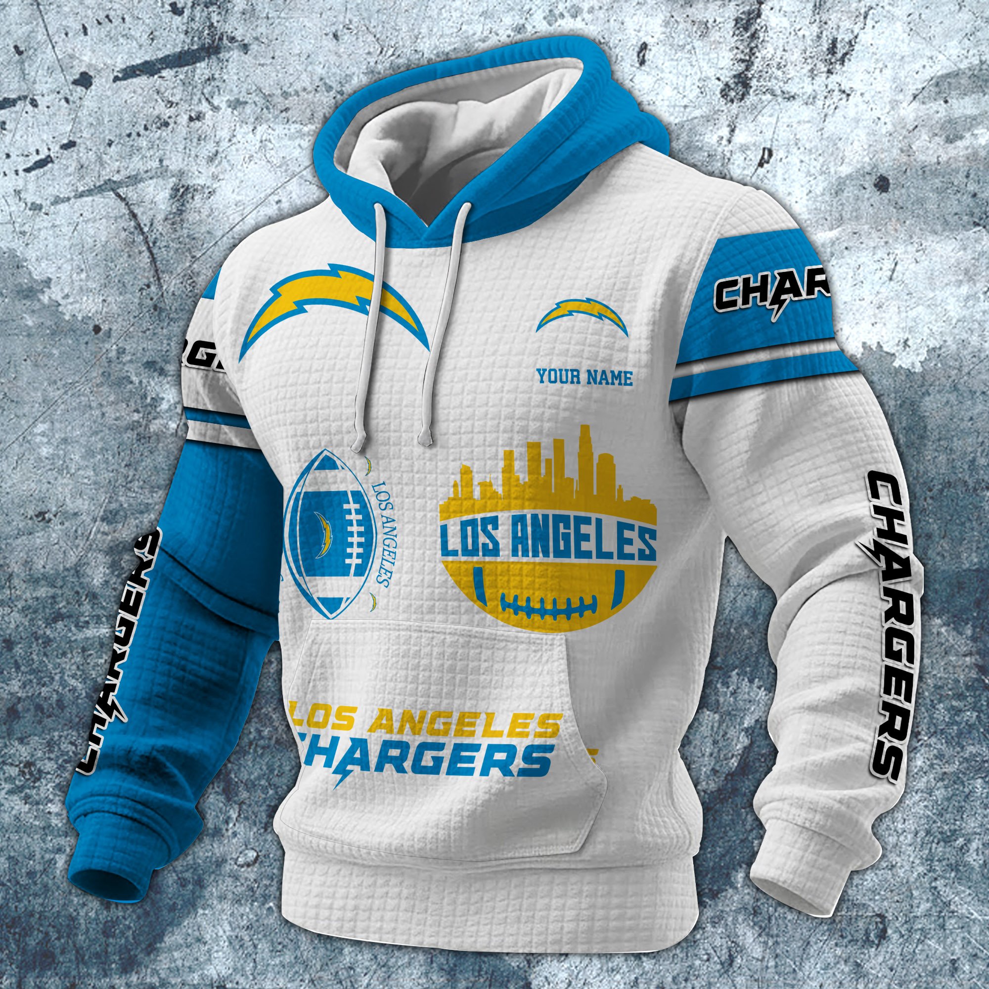 Alternative view of Los Angeles Chargers Print Checkered Fabric Hooded Sweatshirt Custom Your Name, Gift For Sport