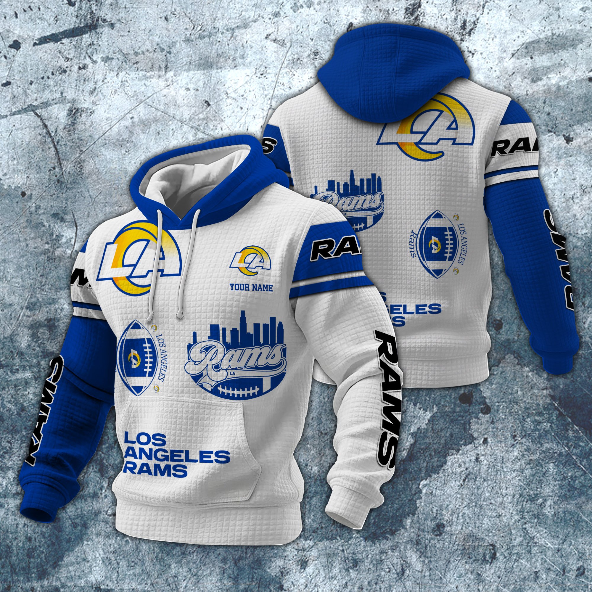 Los Angeles Rams Print Checkered Fabric Hooded Sweatshirt Custom Your Name, Gift For Sport