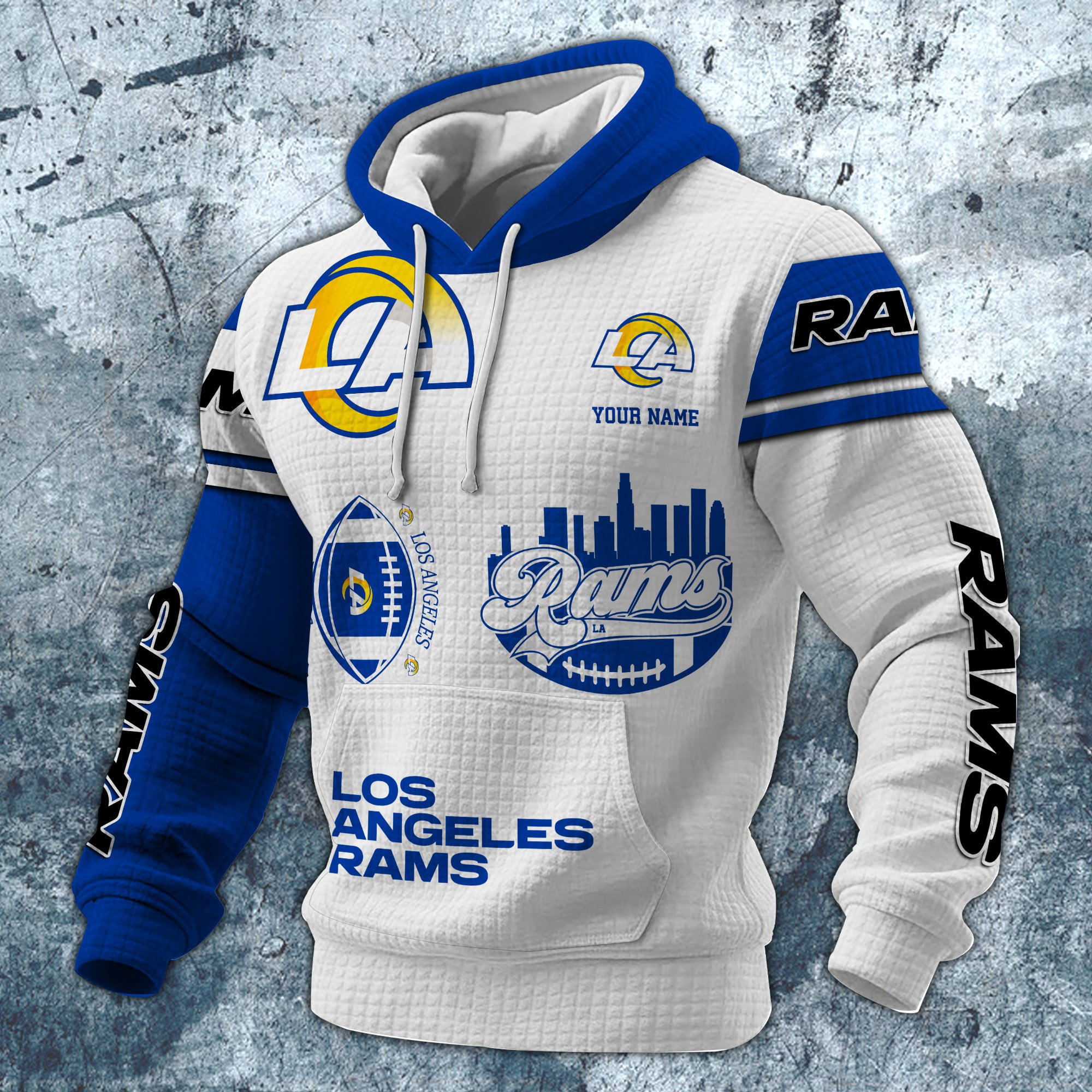 Alternative view of Los Angeles Rams Print Checkered Fabric Hooded Sweatshirt Custom Your Name, Gift For Sport