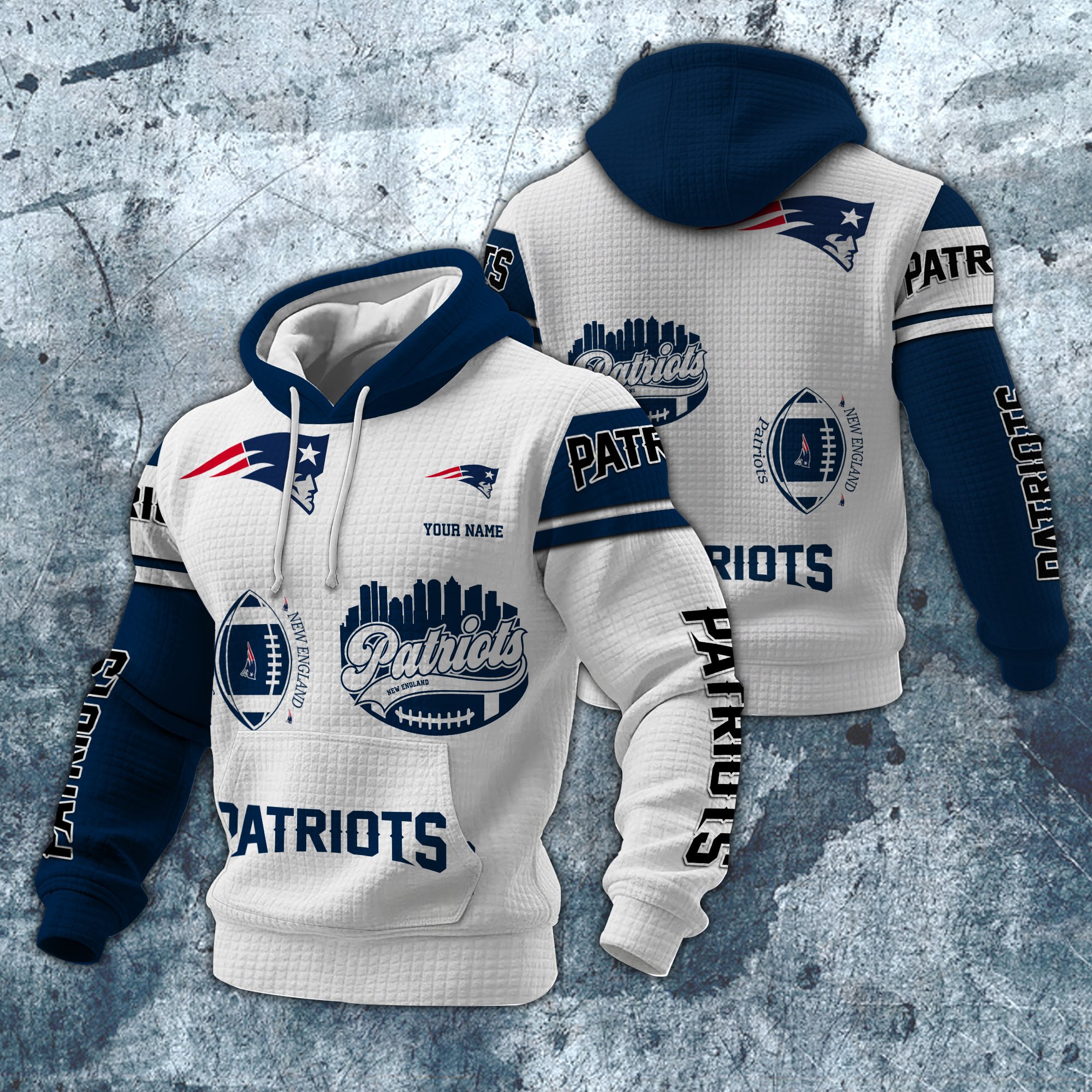 New England Patriots Print Checkered Fabric Hooded Sweatshirt Custom Your Name, Gift For Sport