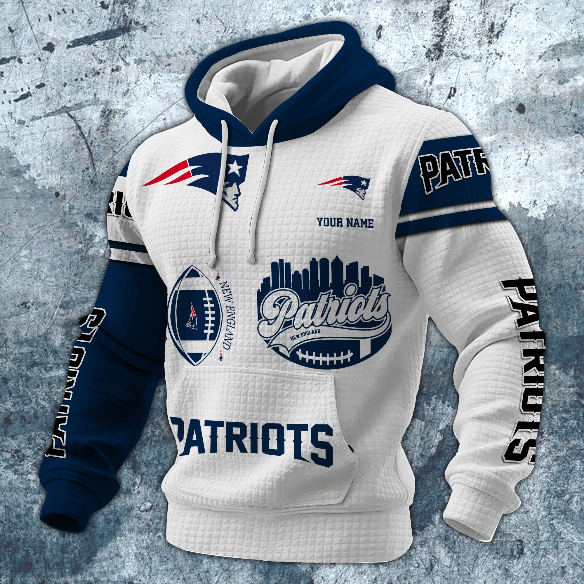 Alternative view of New England Patriots Print Checkered Fabric Hooded Sweatshirt Custom Your Name, Gift For Sport