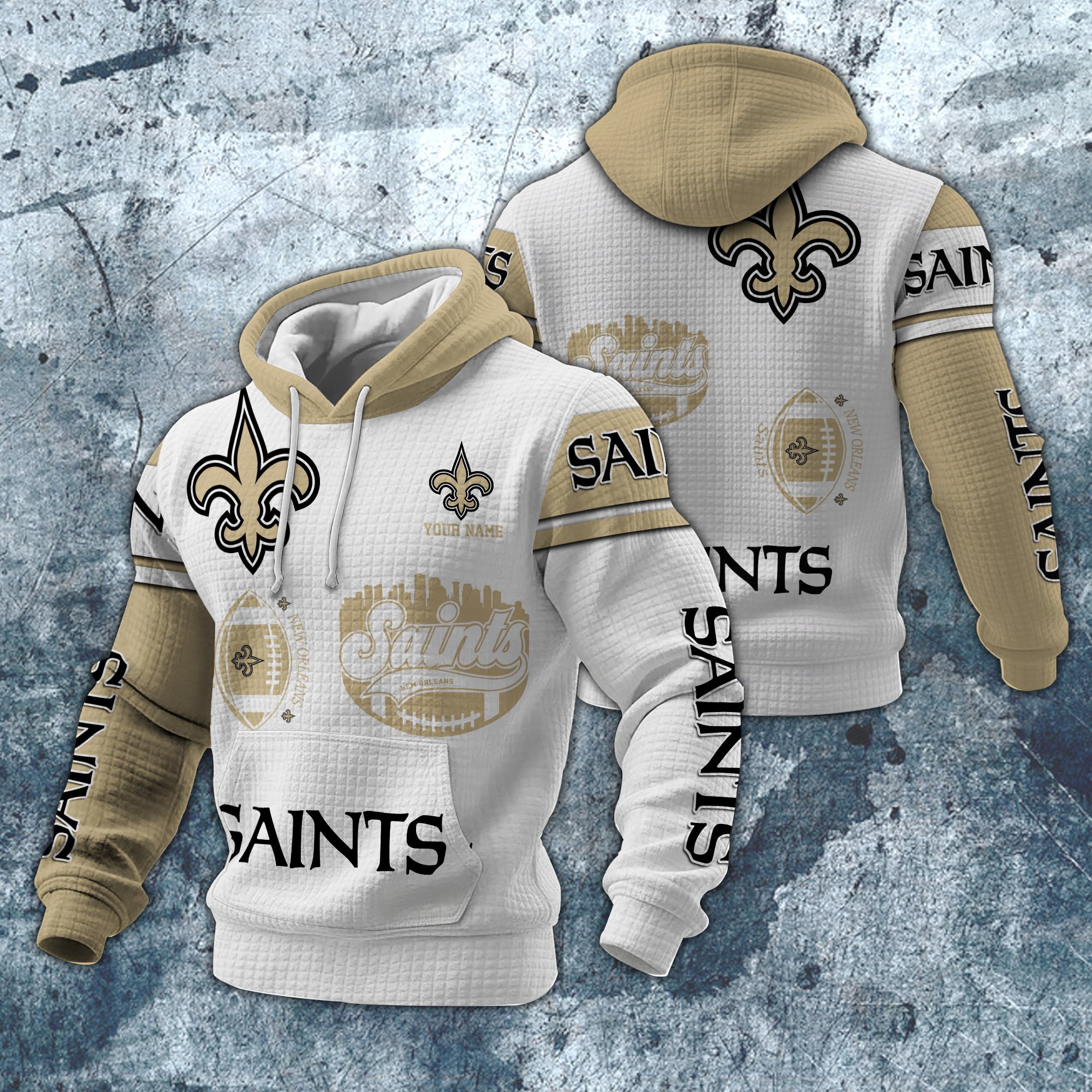 New Orleans Saints Print Checkered Fabric Hooded Sweatshirt Custom Your Name, Gift For Sport