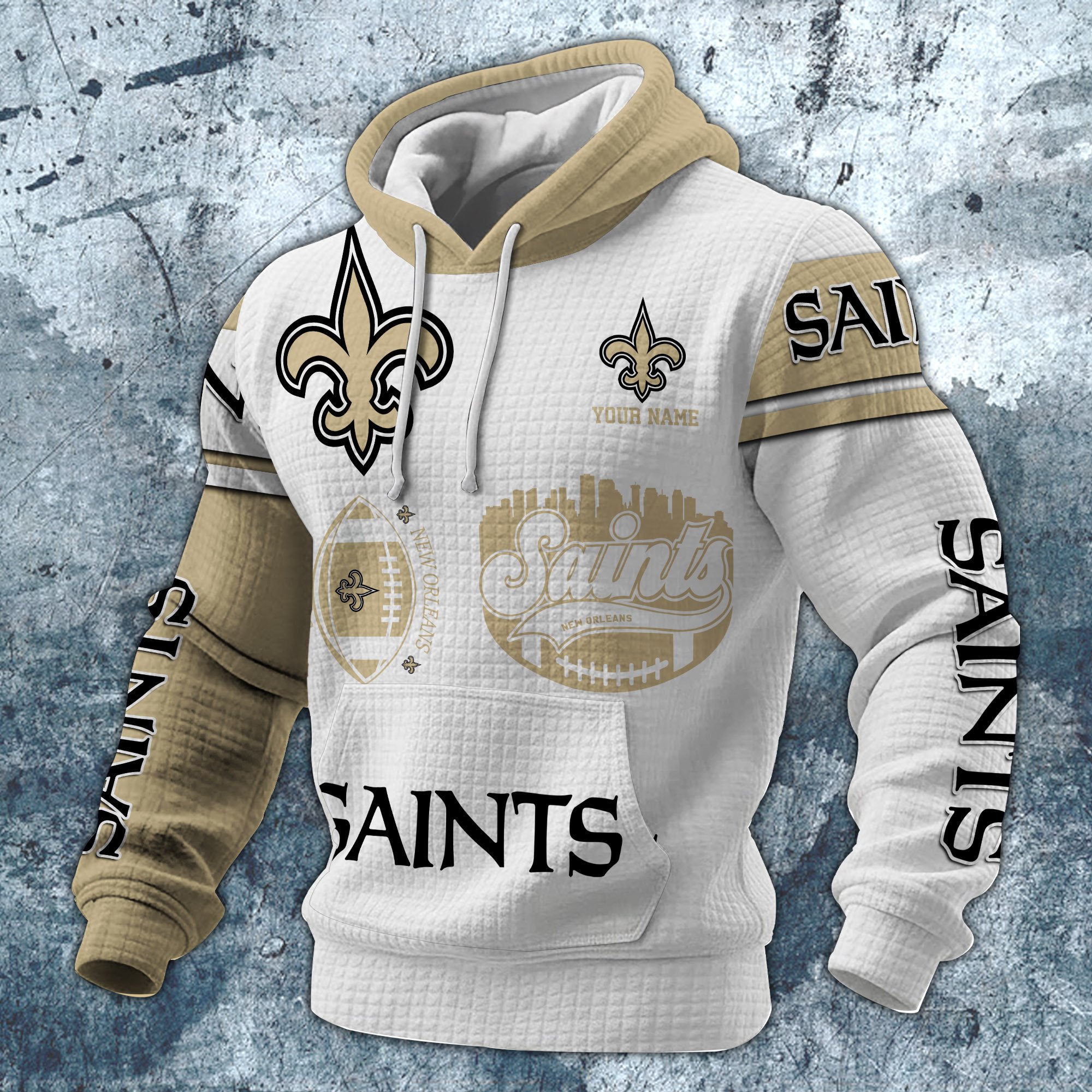 Alternative view of New Orleans Saints Print Checkered Fabric Hooded Sweatshirt Custom Your Name, Gift For Sport